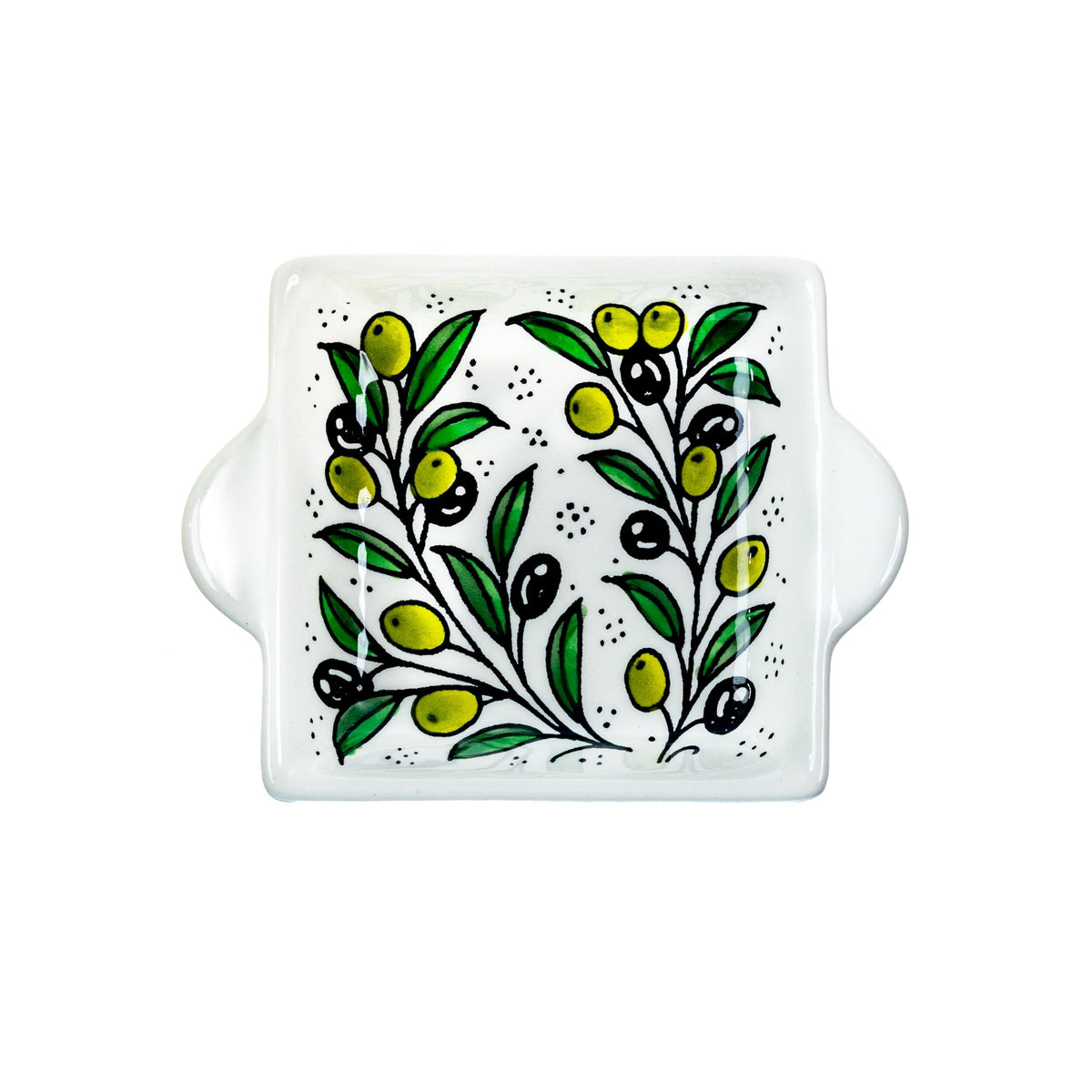 Handled Serving Dish 6.3 Inch in Olive Green, seen from above