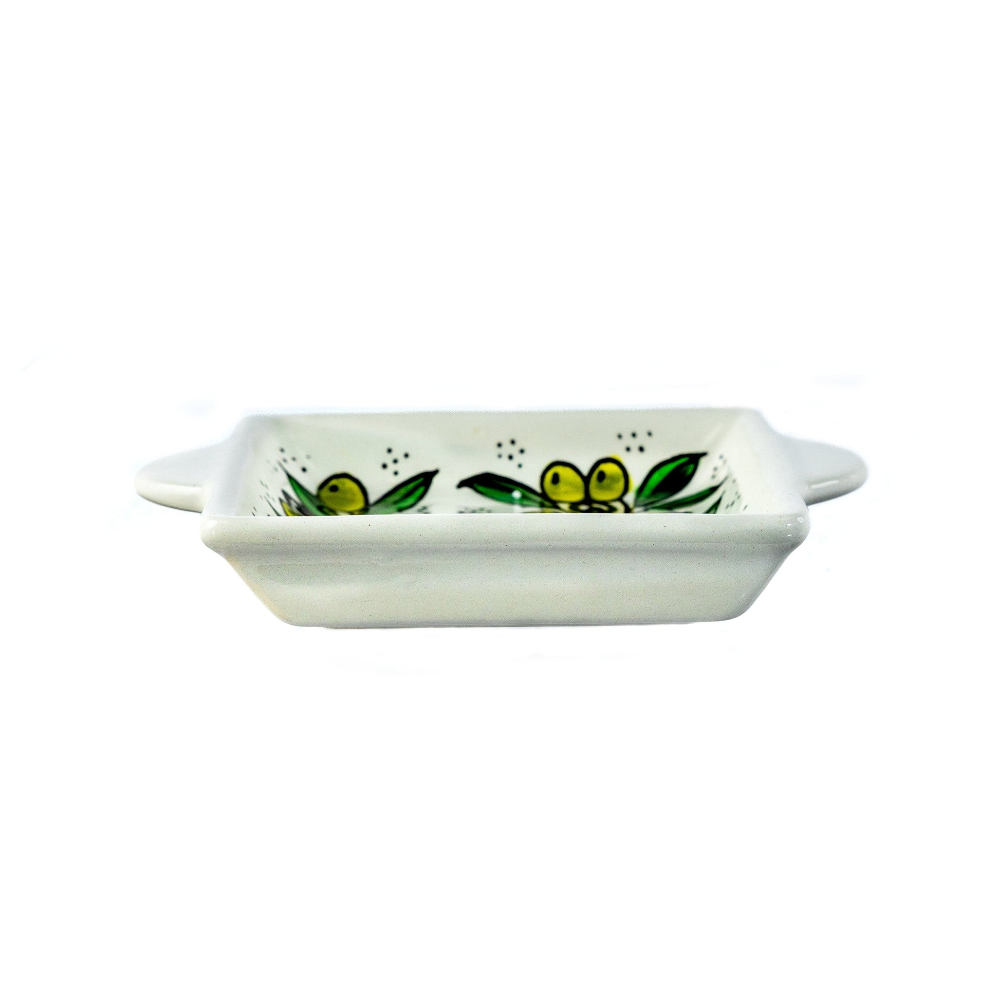 Handled Serving Dish 6.3 Inch in Olive Green, side view