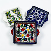 Handled Serving Dish 6.3 Inch shown in all three hand-painted patterns