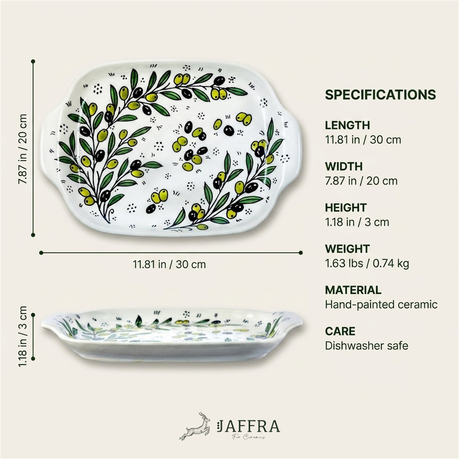 Handled Serving Platter 11.81 Inch dimensions and specifications