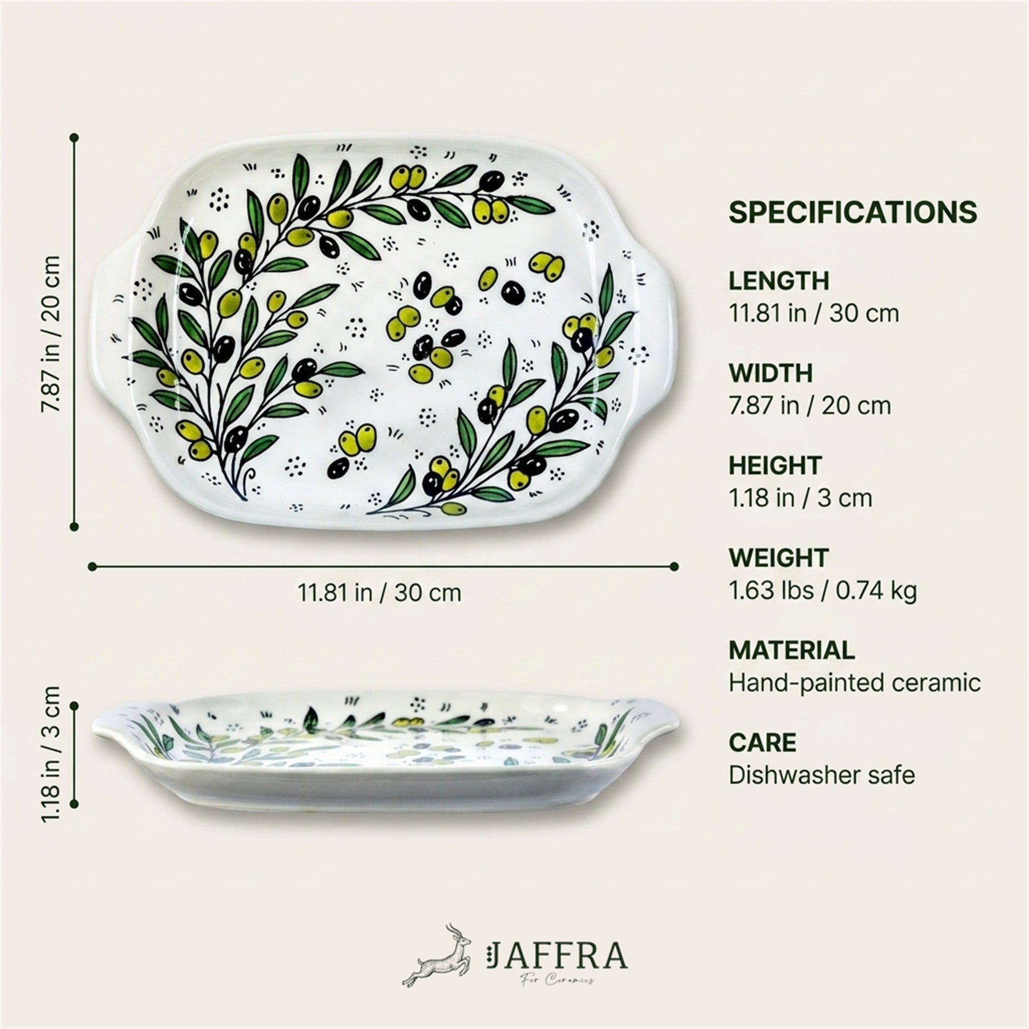 Handled Serving Platter 11.81 Inch dimensions and specifications