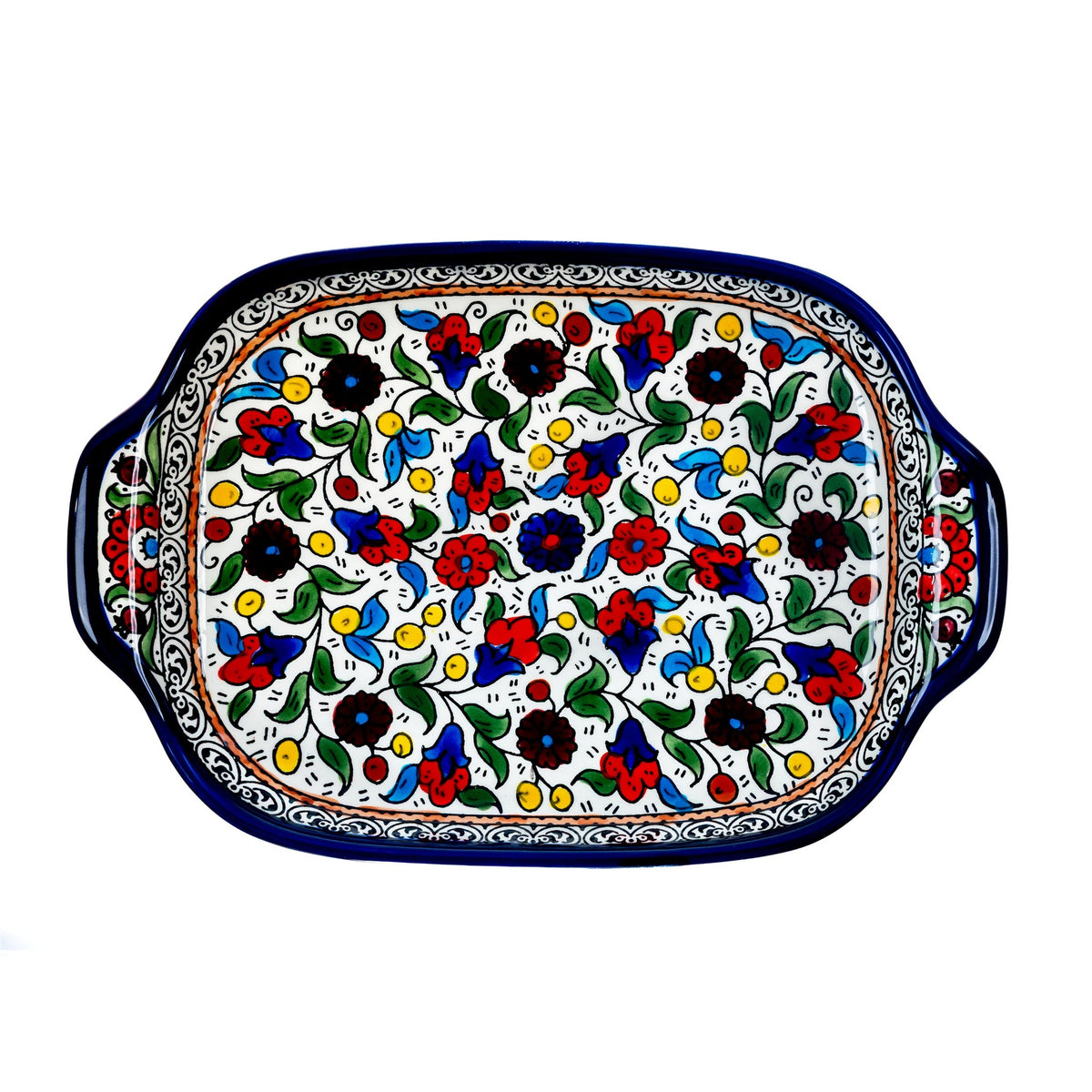Handled Serving Platter 11.81 Inch in Floral, seen from above