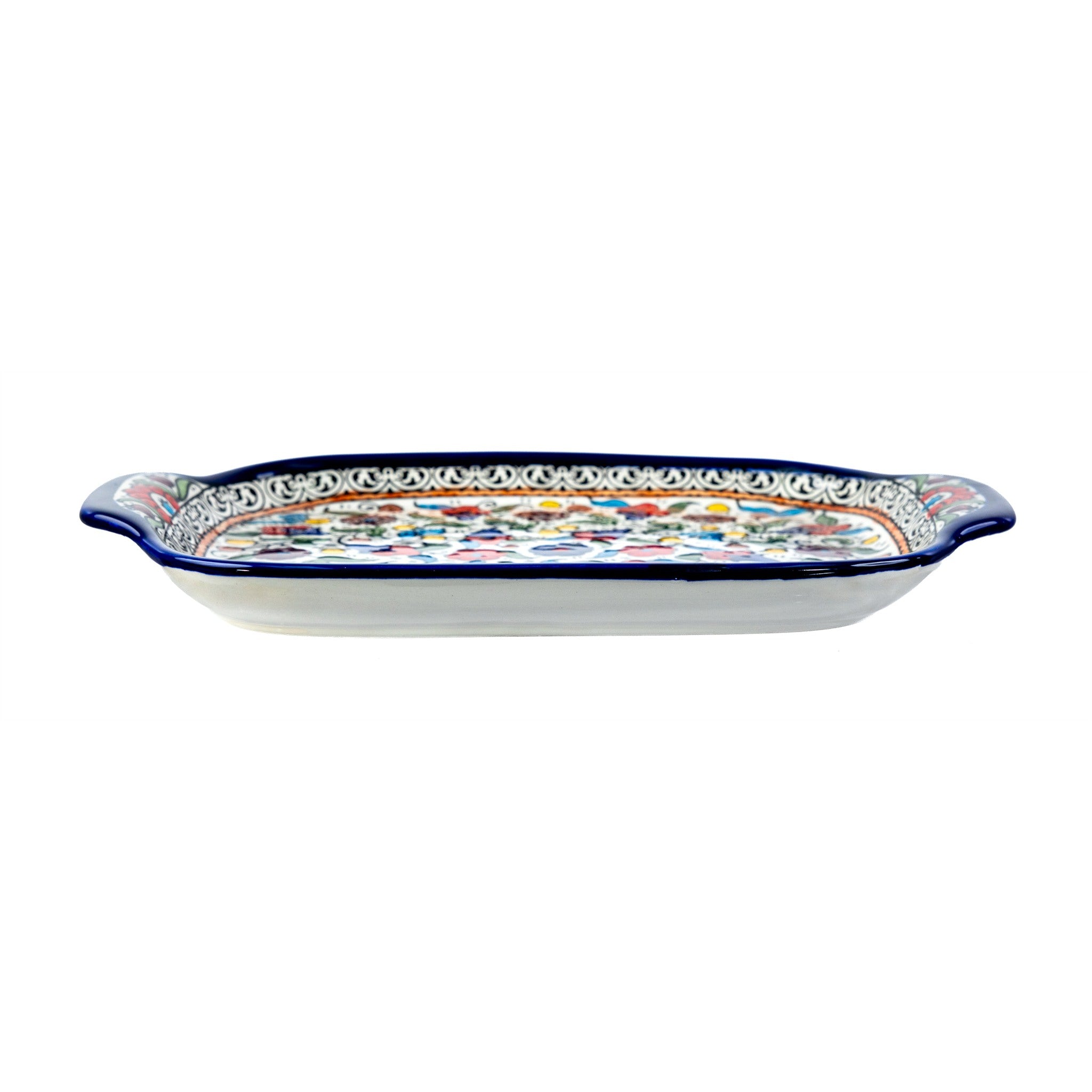 Handled Serving Platter 11.81 Inch in Floral, side view