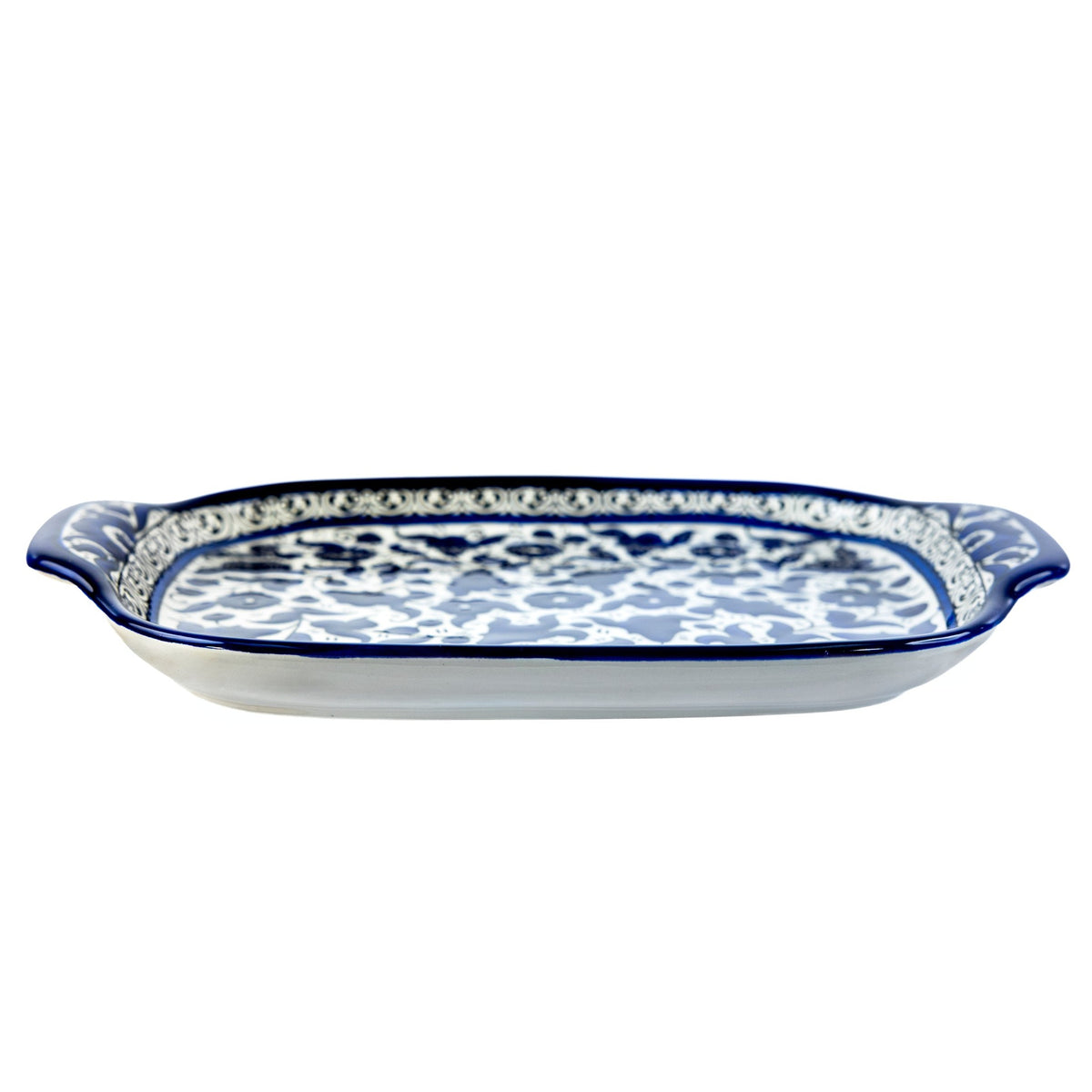 Handled Serving Platter 11.81 Inch in Indigo, side view