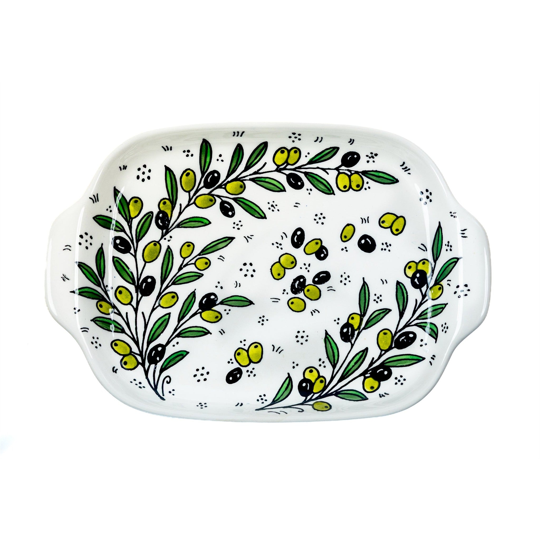 Handled Serving Platter 11.81 Inch in Olive Green, seen from above