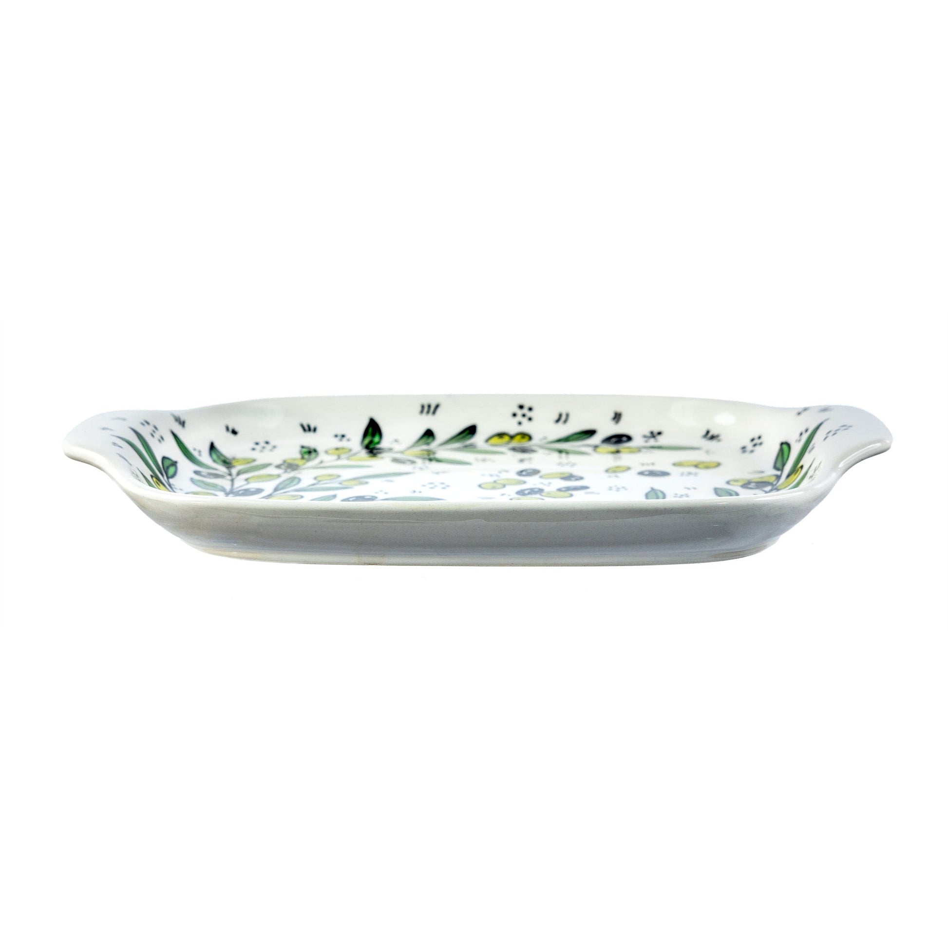 Handled Serving Platter 11.81 Inch in Olive Green, side view