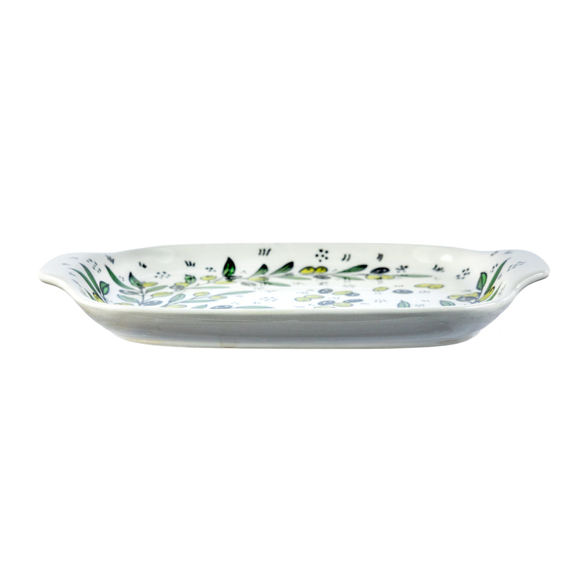 Handled Serving Platter 11.81 Inch in Olive Green, side view