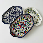 Handled Serving Platter 11.81 Inch shown in all three hand-painted patterns