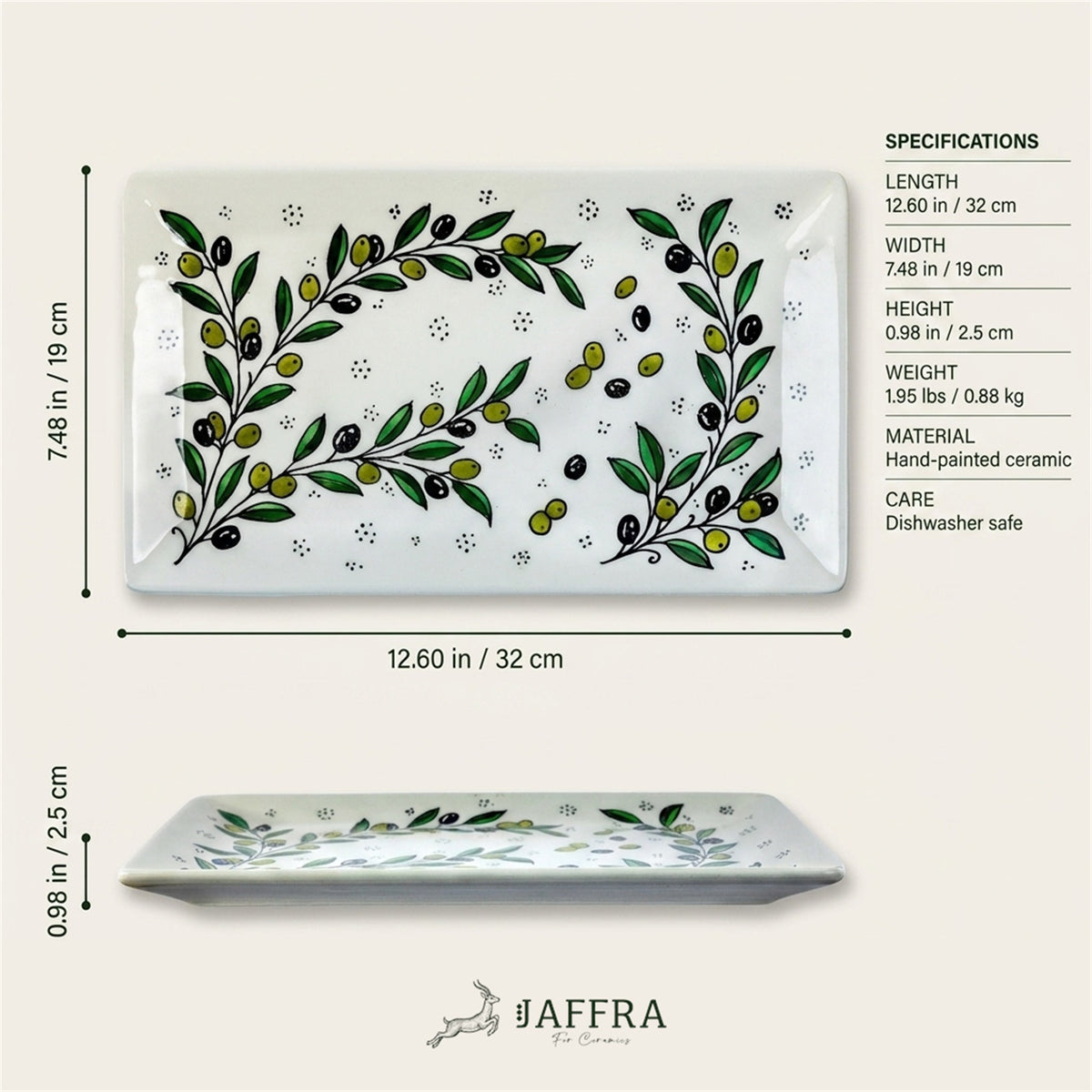 Rectangular Serving Platter 12.6 Inch dimensions and specifications