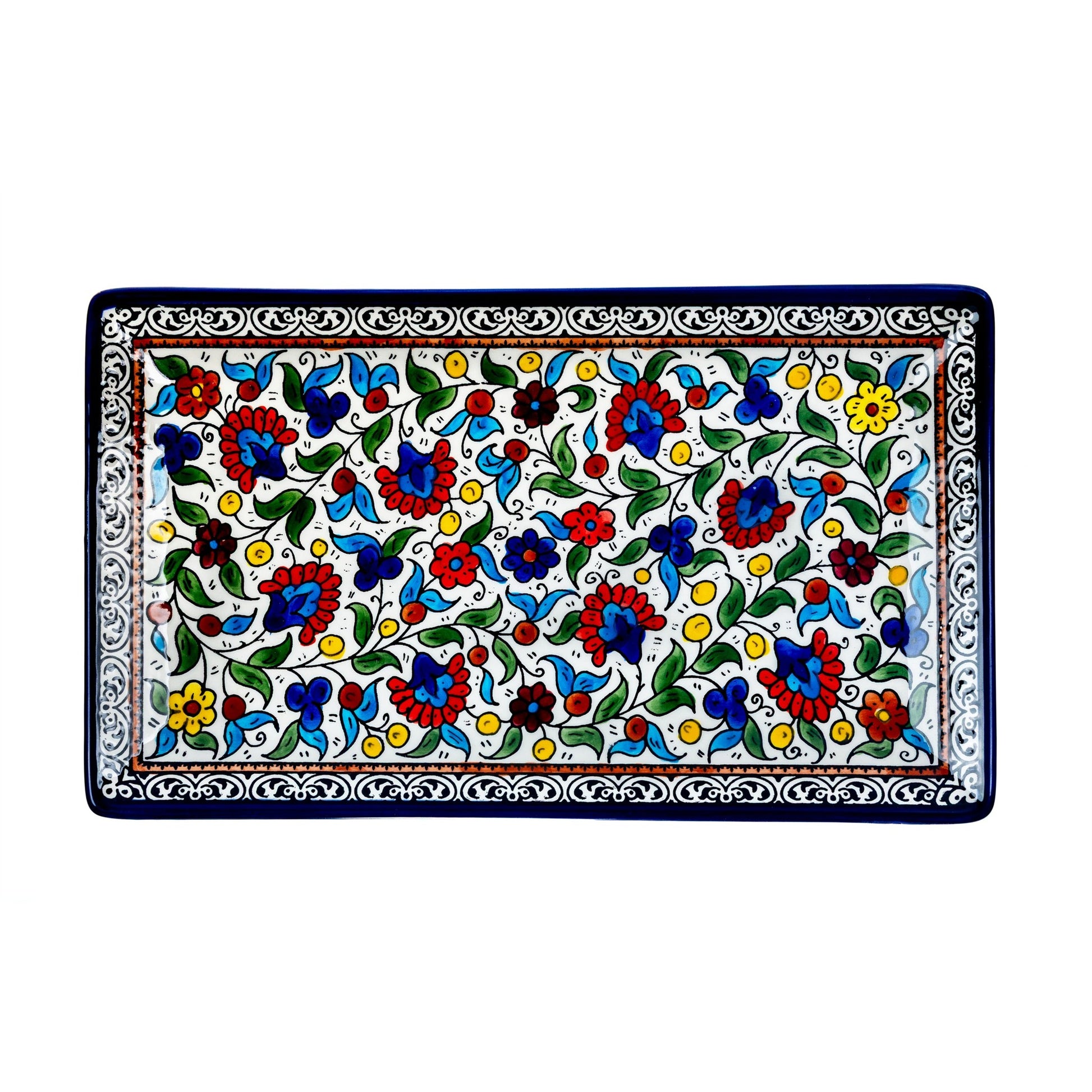 Rectangular Serving Platter 12.6 Inch in Floral, seen from above