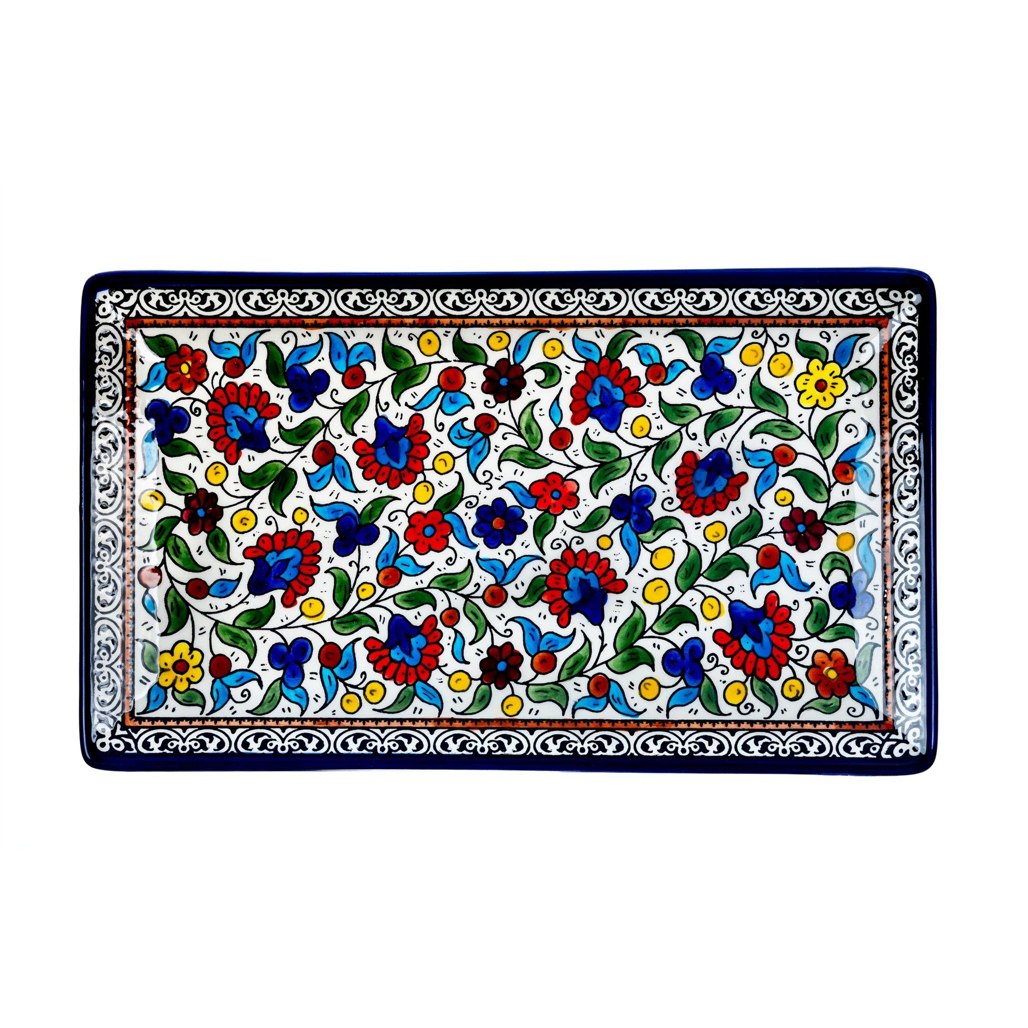 Rectangular Serving Platter 12.6 Inch in Floral, seen from above