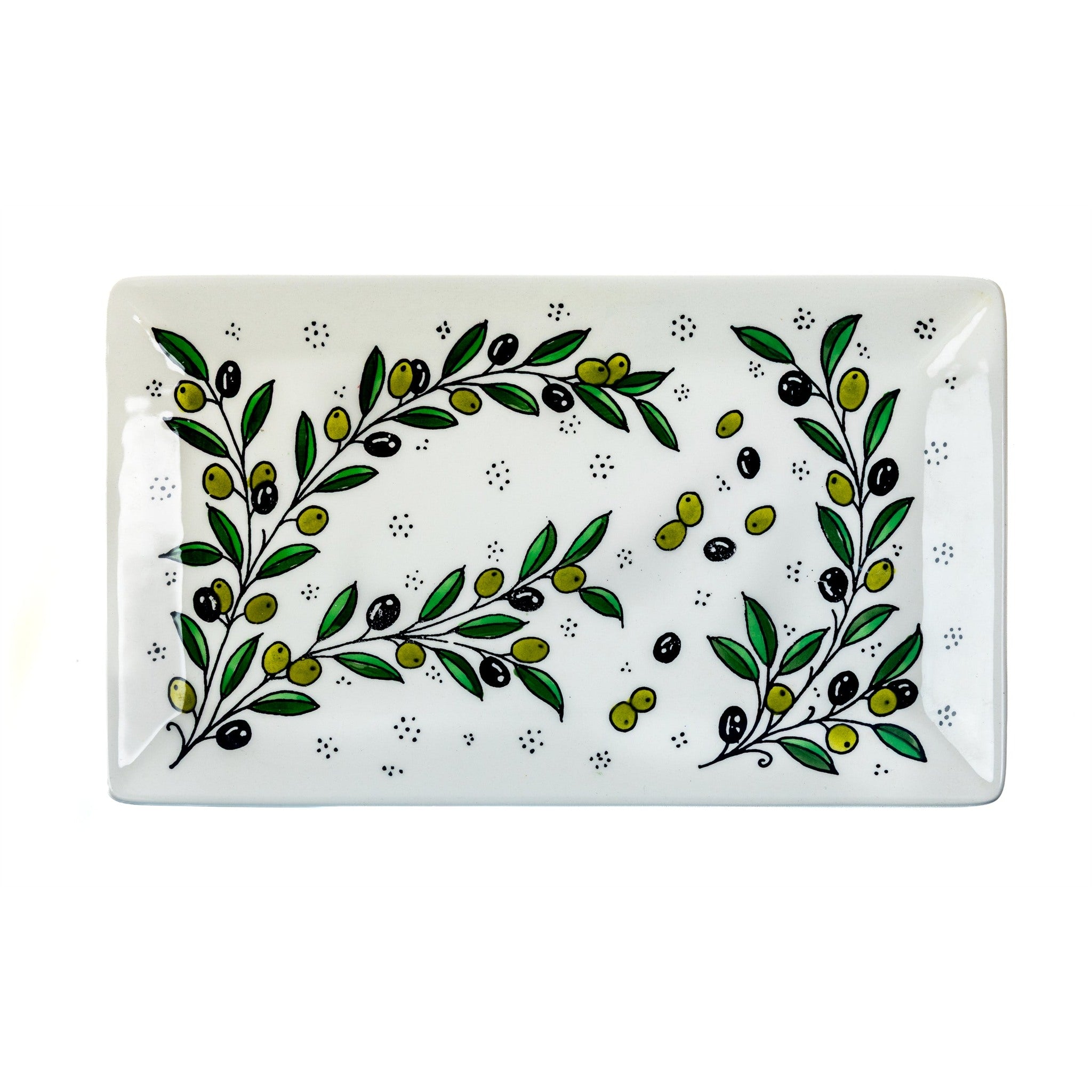 Rectangular Serving Platter 12.6 Inch in Olive Green, seen from above