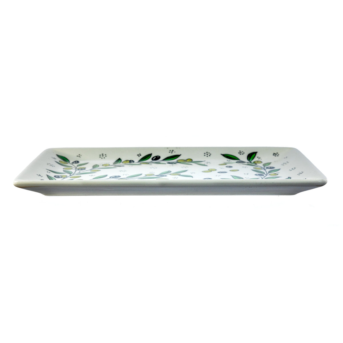 Rectangular Serving Platter 12.6 Inch in Olive Green, side view