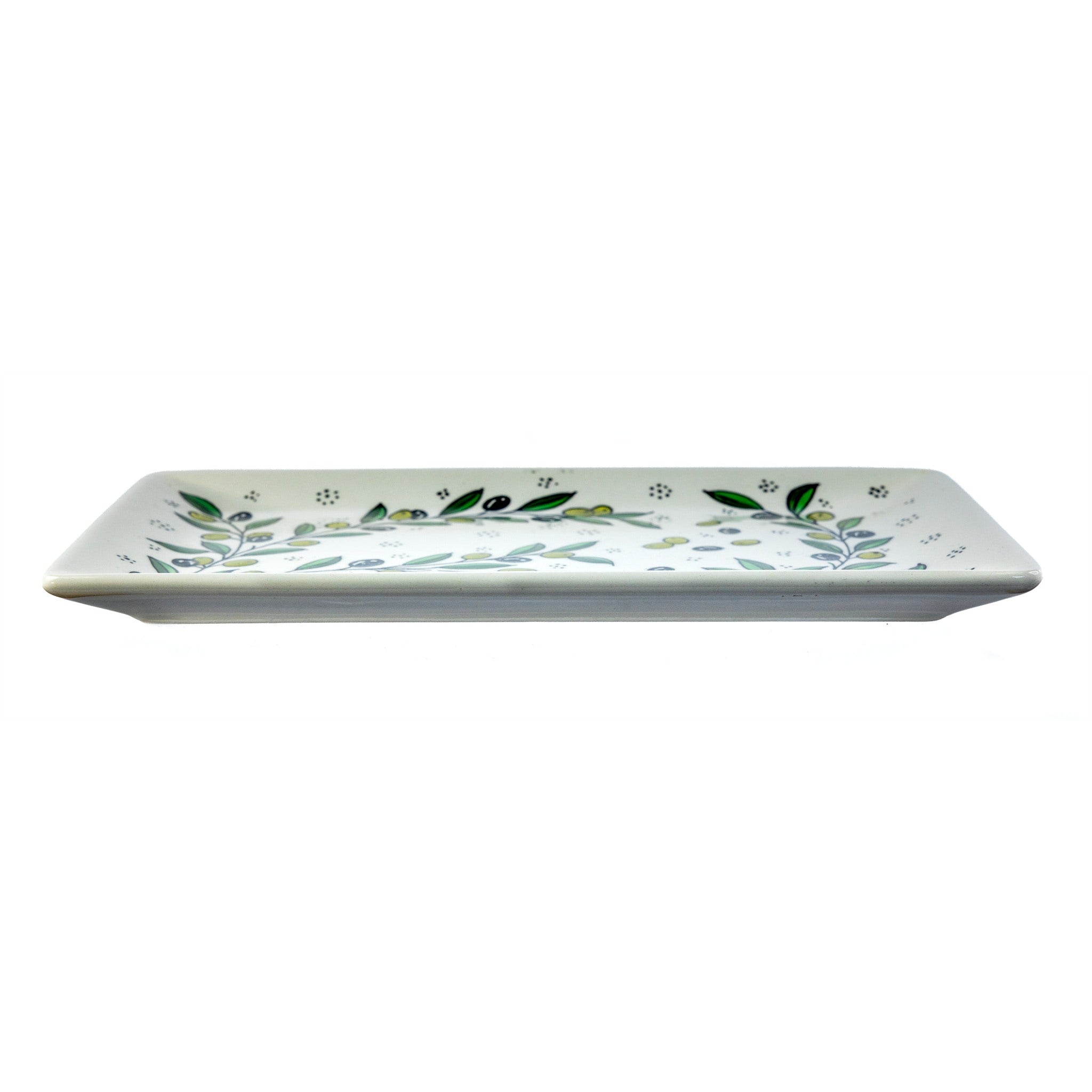 Rectangular Serving Platter 12.6 Inch in Olive Green, side view
