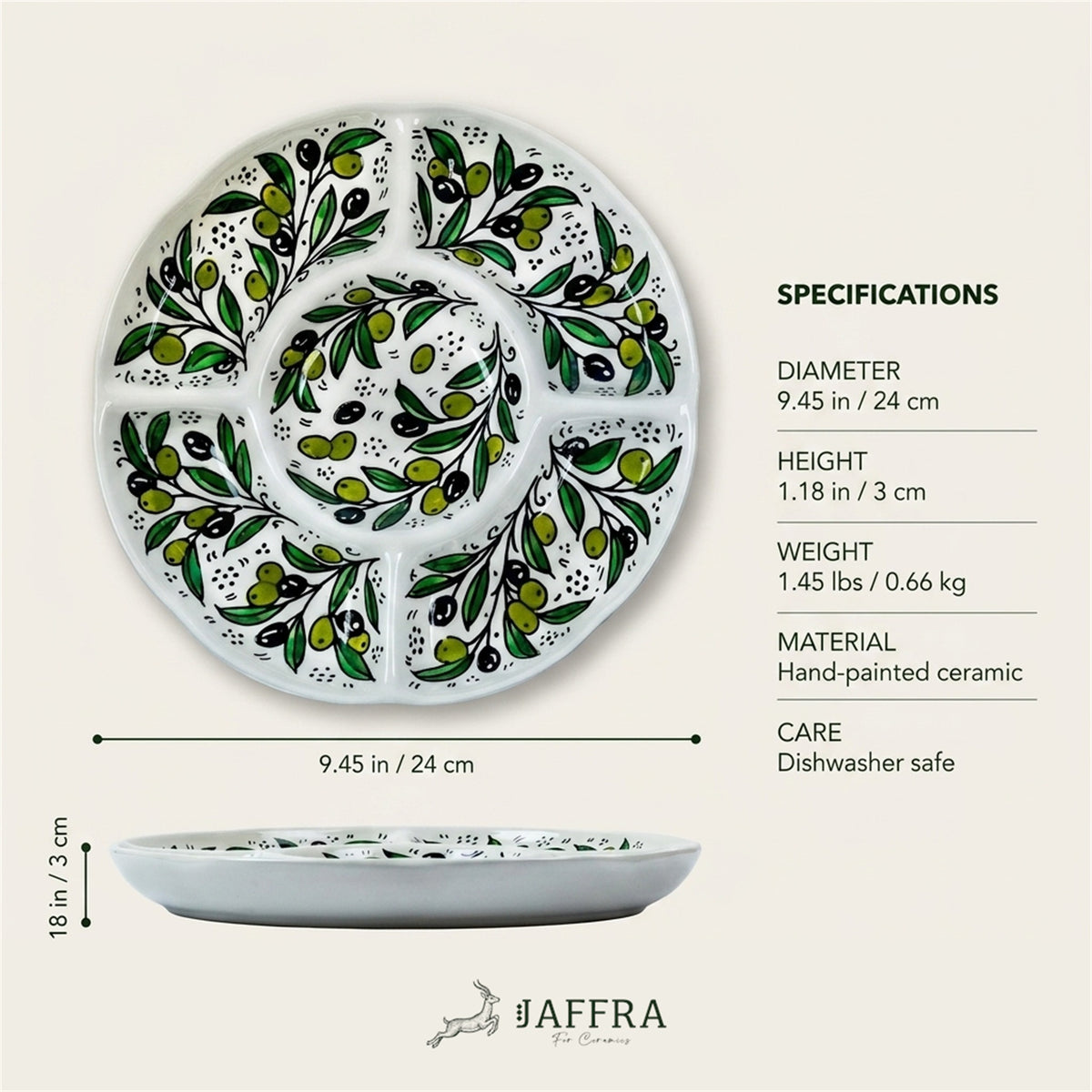 Round Ceramic 5-Section Serving Set 9.45 Inch dimensions and specifications