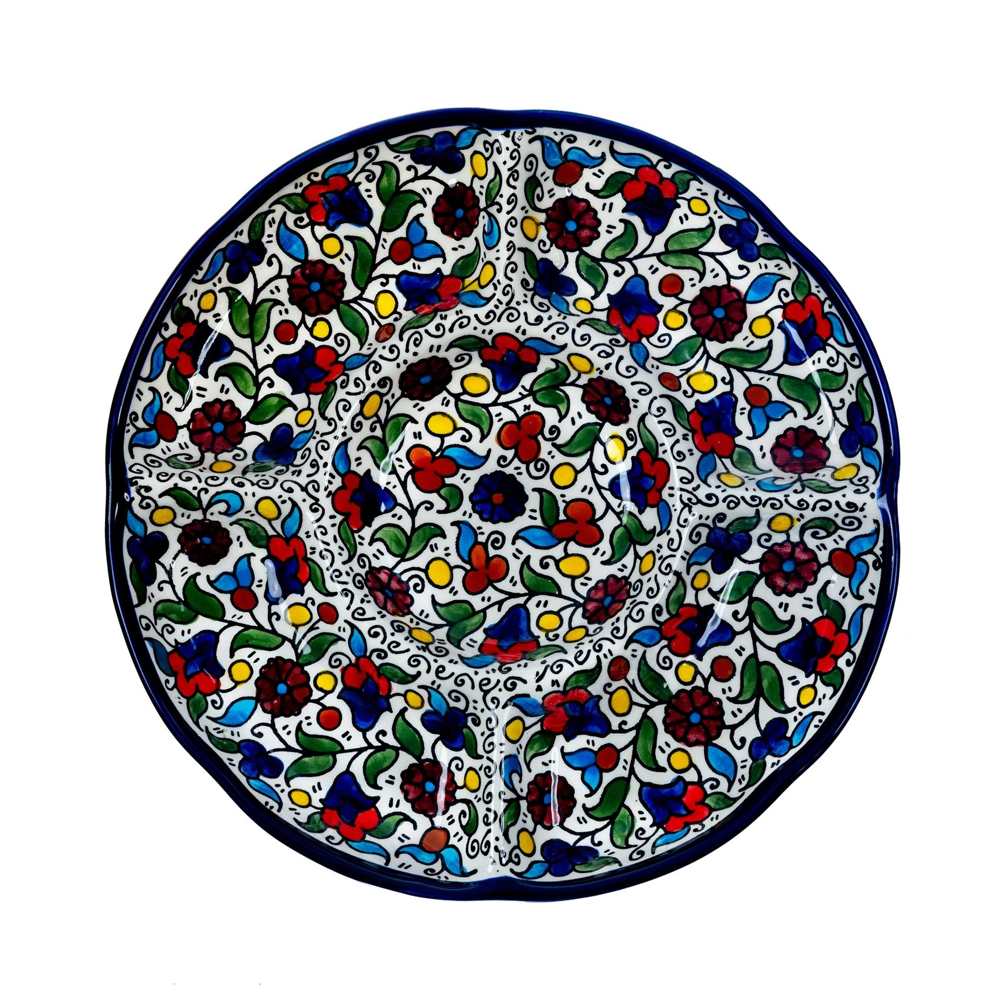 Round Ceramic 5-Section Serving Set 9.45 Inch in Floral, seen from above