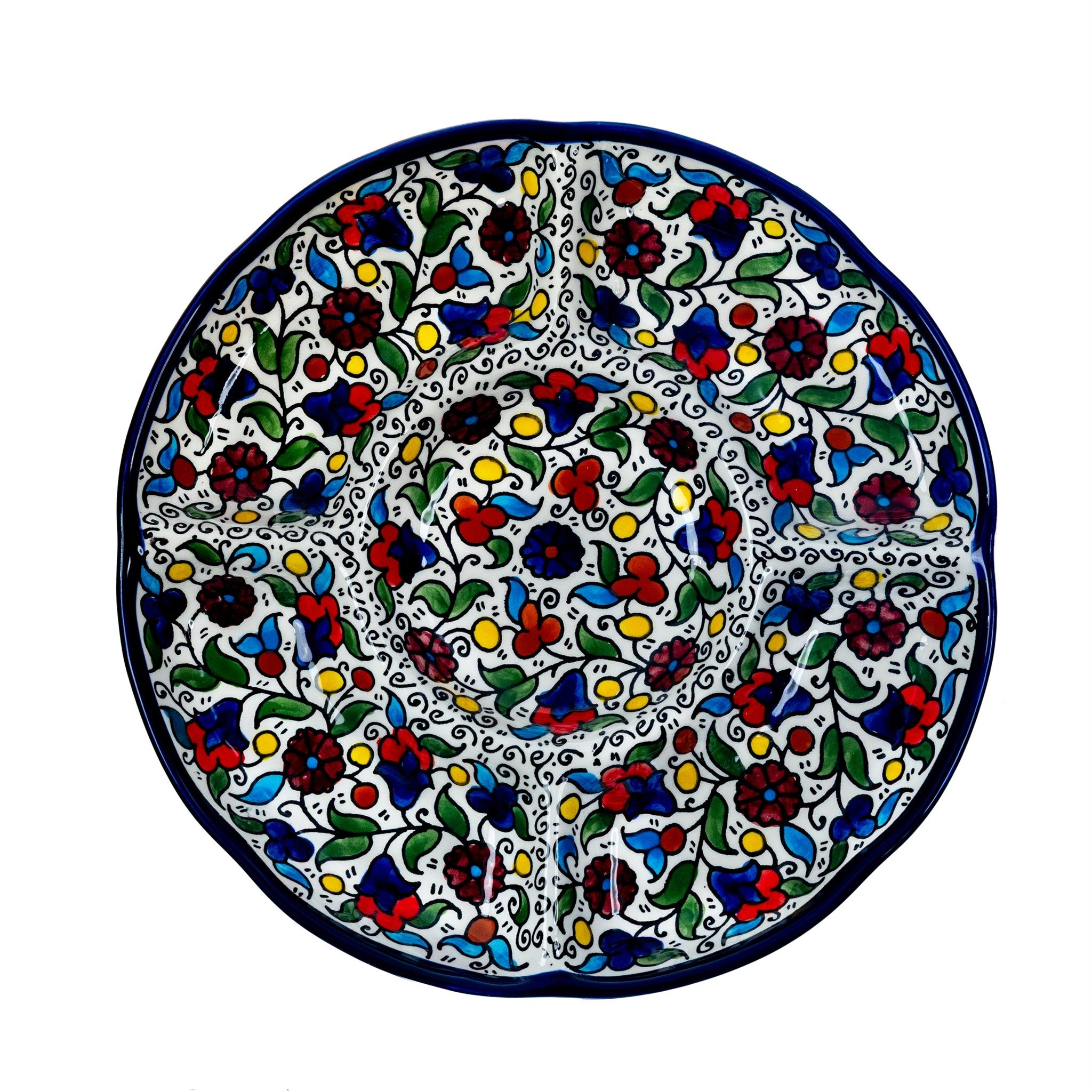 Round Ceramic 5-Section Serving Set 9.45 Inch in Floral, seen from above