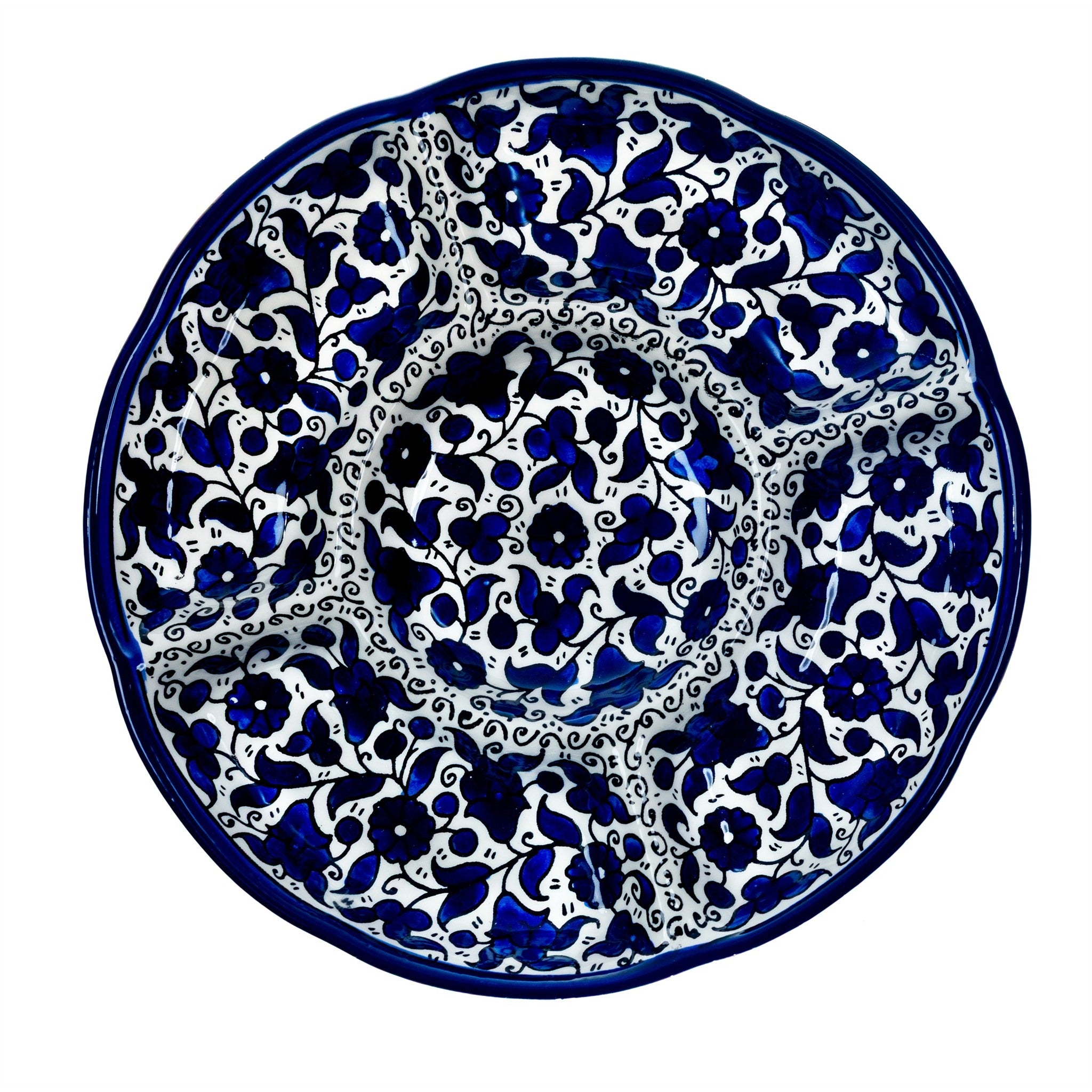Round Ceramic 5-Section Serving Set 9.45 Inch in Indigo, seen from above