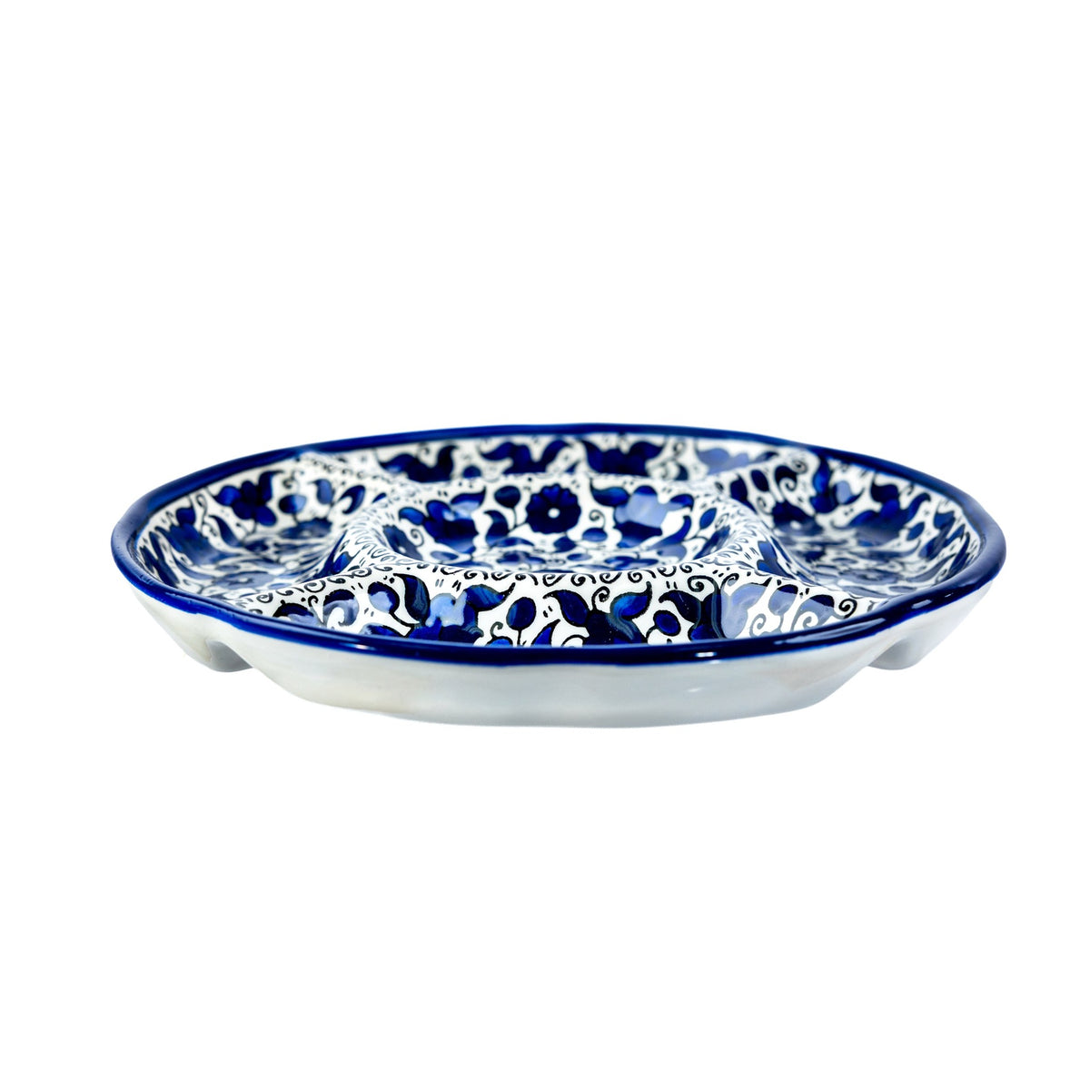 Round Ceramic 5-Section Serving Set 9.45 Inch in Indigo, side view
