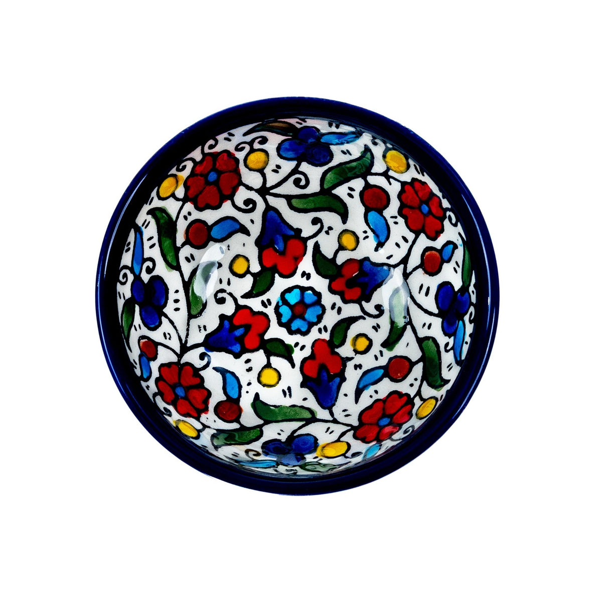 Round Ceramic Serving Bowl 3.54 Inch in Floral, seen from above