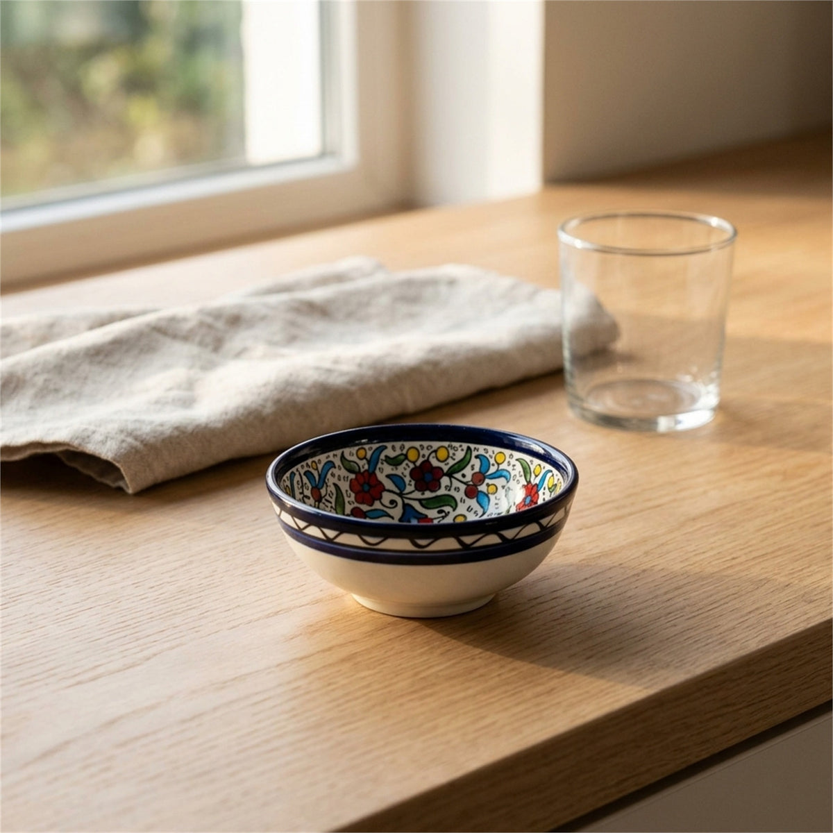 Round Ceramic Serving Bowl 3.54 Inch in Floral, styled on a set table