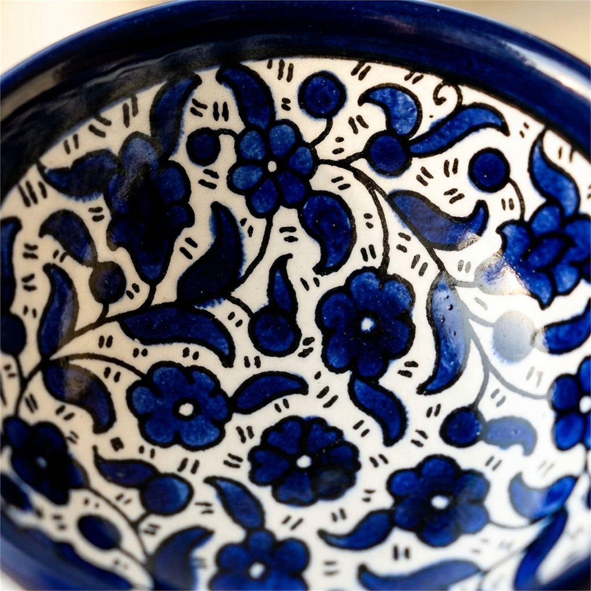 Round Ceramic Serving Bowl 3.54 Inch in Indigo, close-up of the hand-painted detail