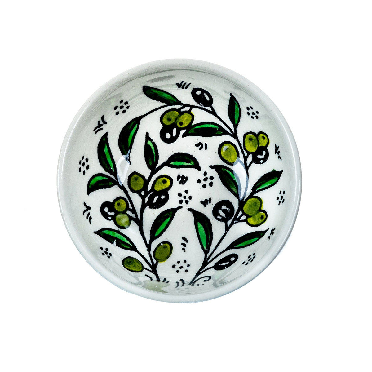 Round Ceramic Serving Bowl 3.54 Inch in Olive Green, seen from above