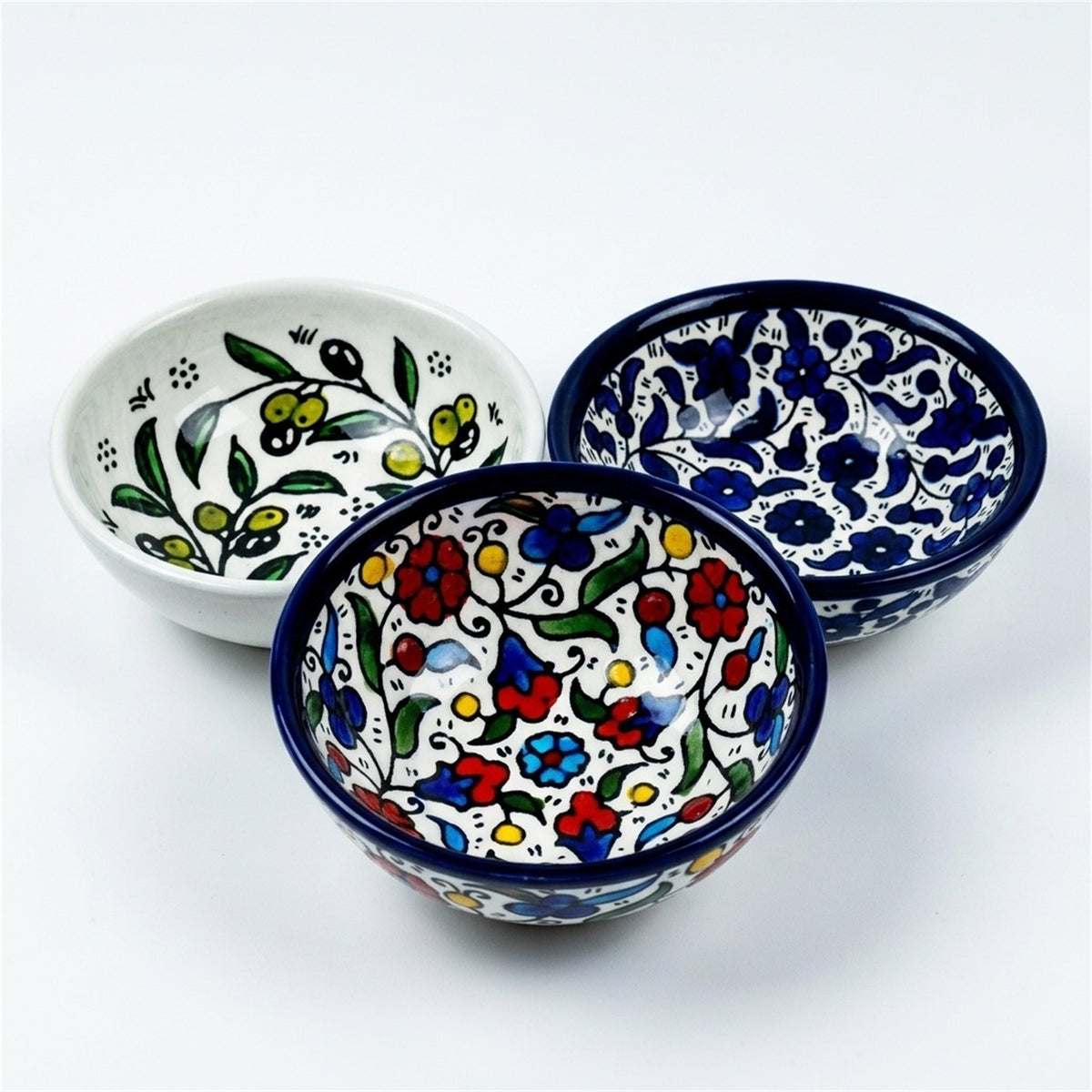 Round Ceramic Serving Bowl 3.54 Inch shown in all three hand-painted patterns
