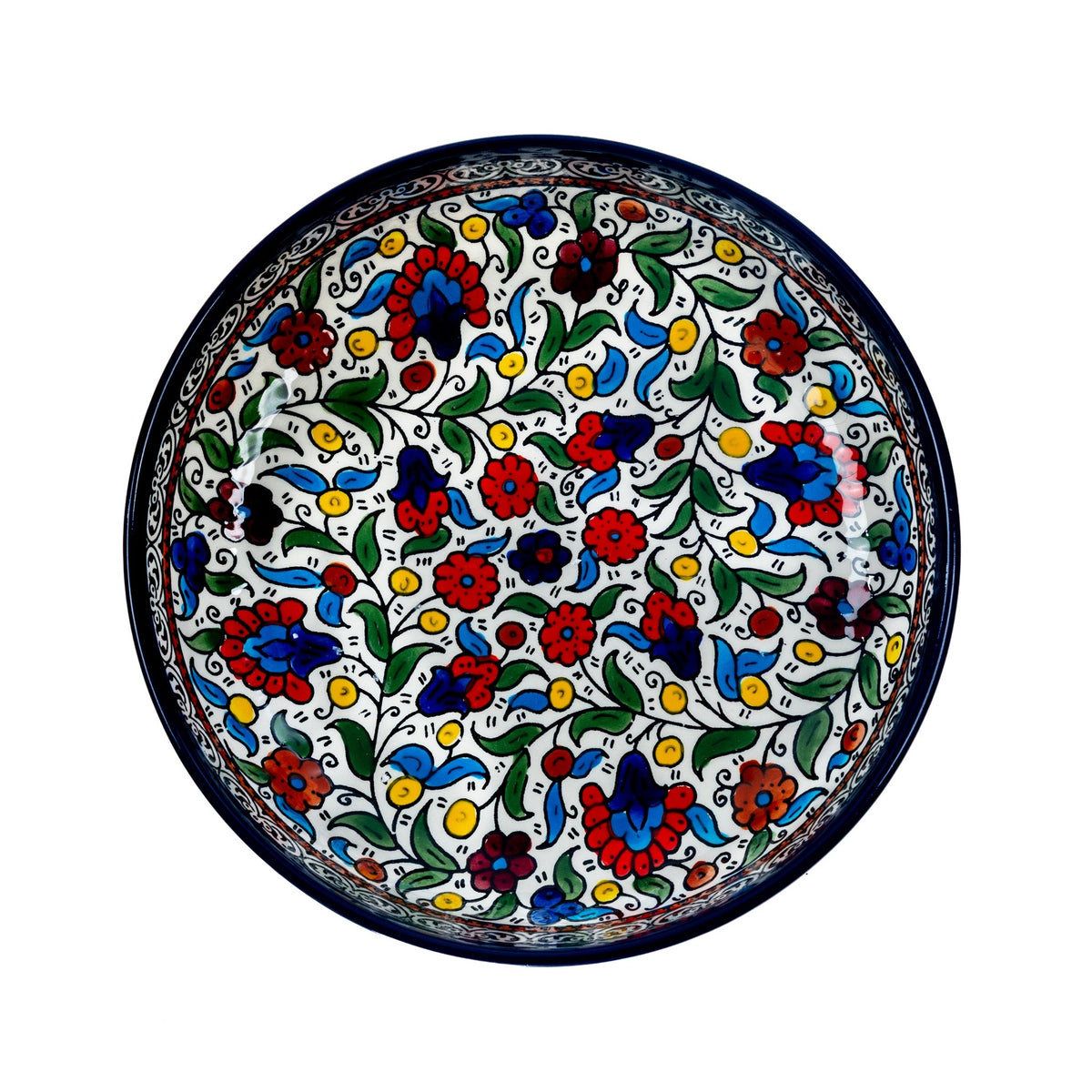 Round Ceramic Serving Bowl 9.45 Inch in Floral, seen from above