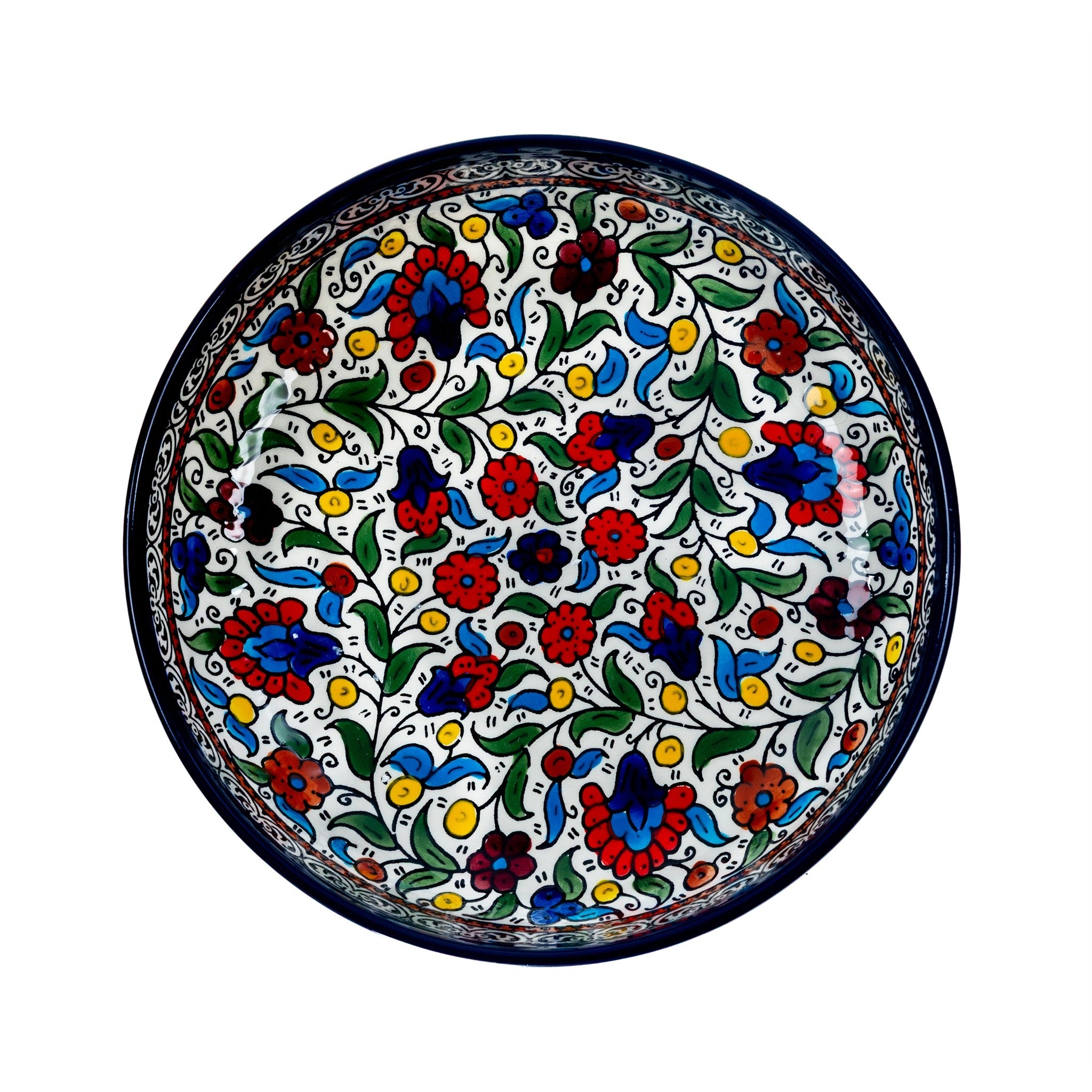 Round Ceramic Serving Bowl 9.45 Inch in Floral, seen from above