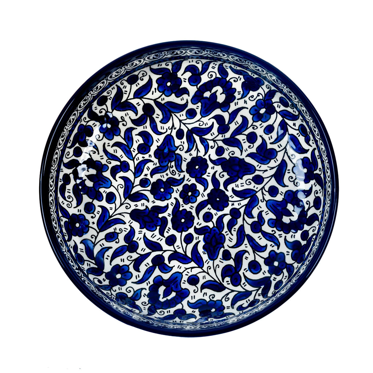 Round Ceramic Serving Bowl 9.45 Inch in Indigo, seen from above