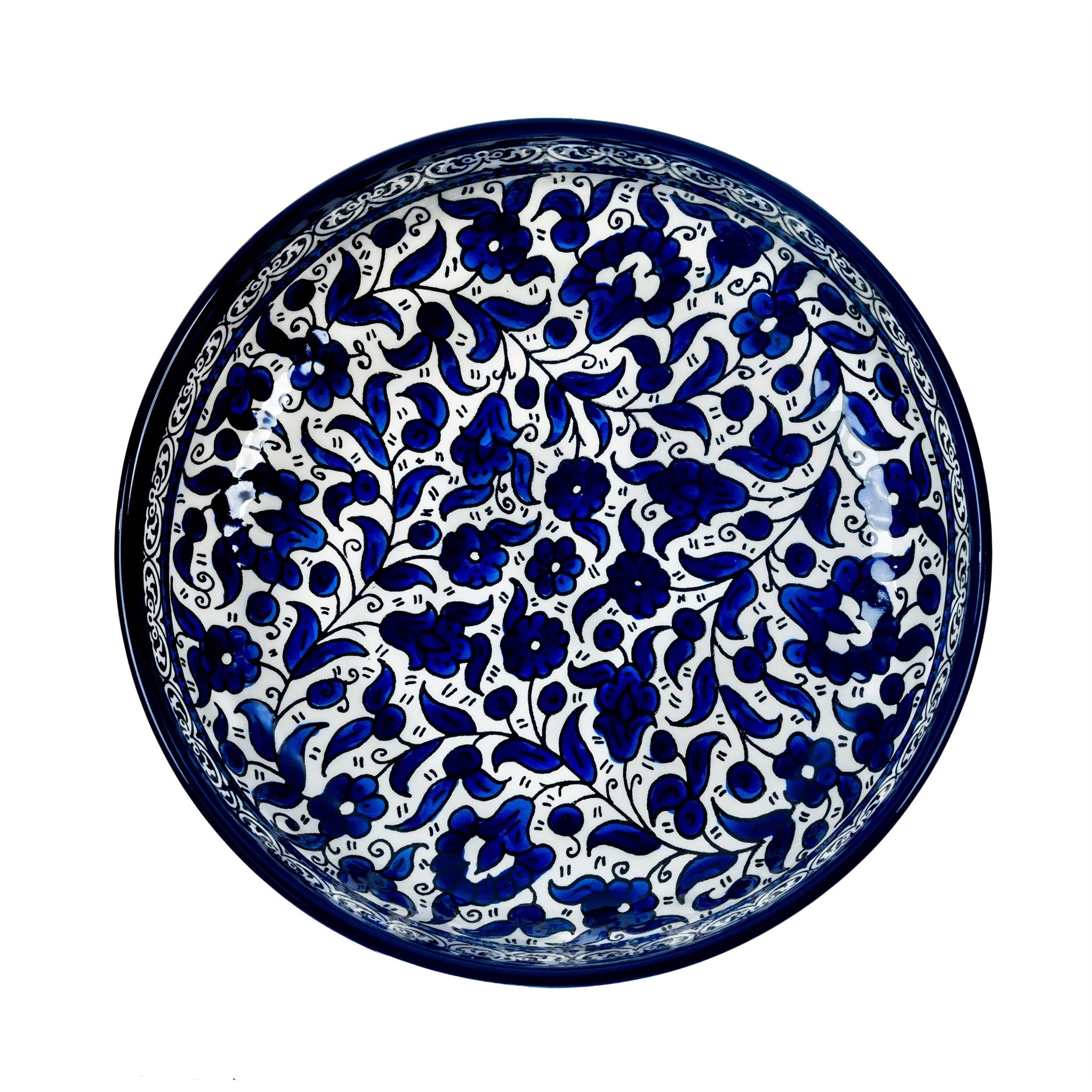 Round Ceramic Serving Bowl 9.45 Inch in Indigo, seen from above