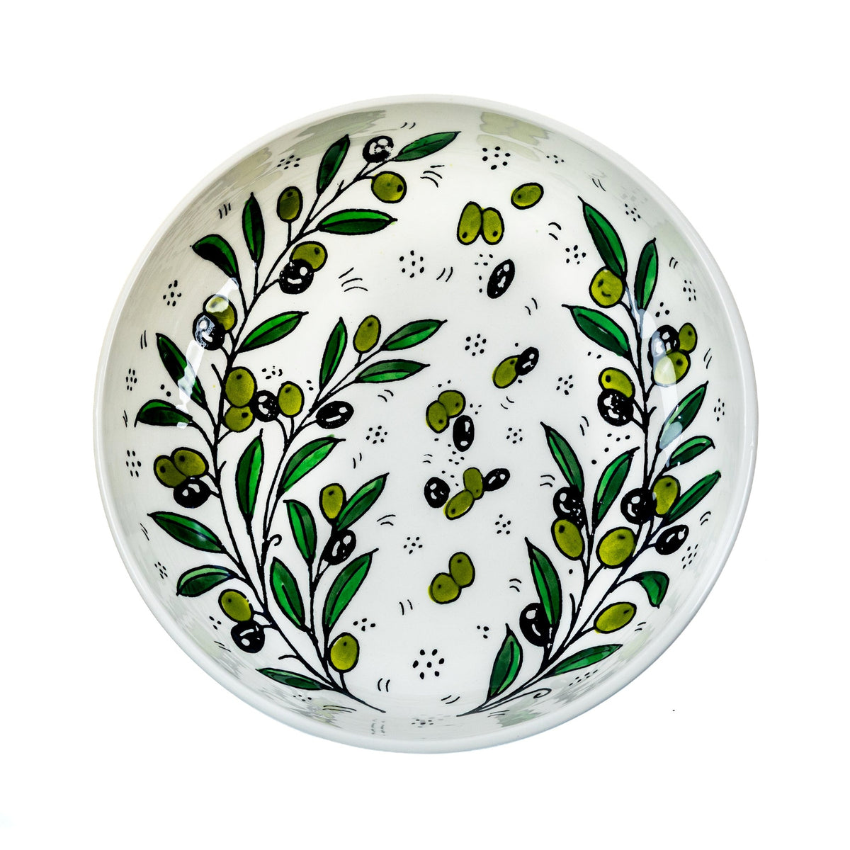 Round Ceramic Serving Bowl 9.45 Inch in Olive Green, seen from above