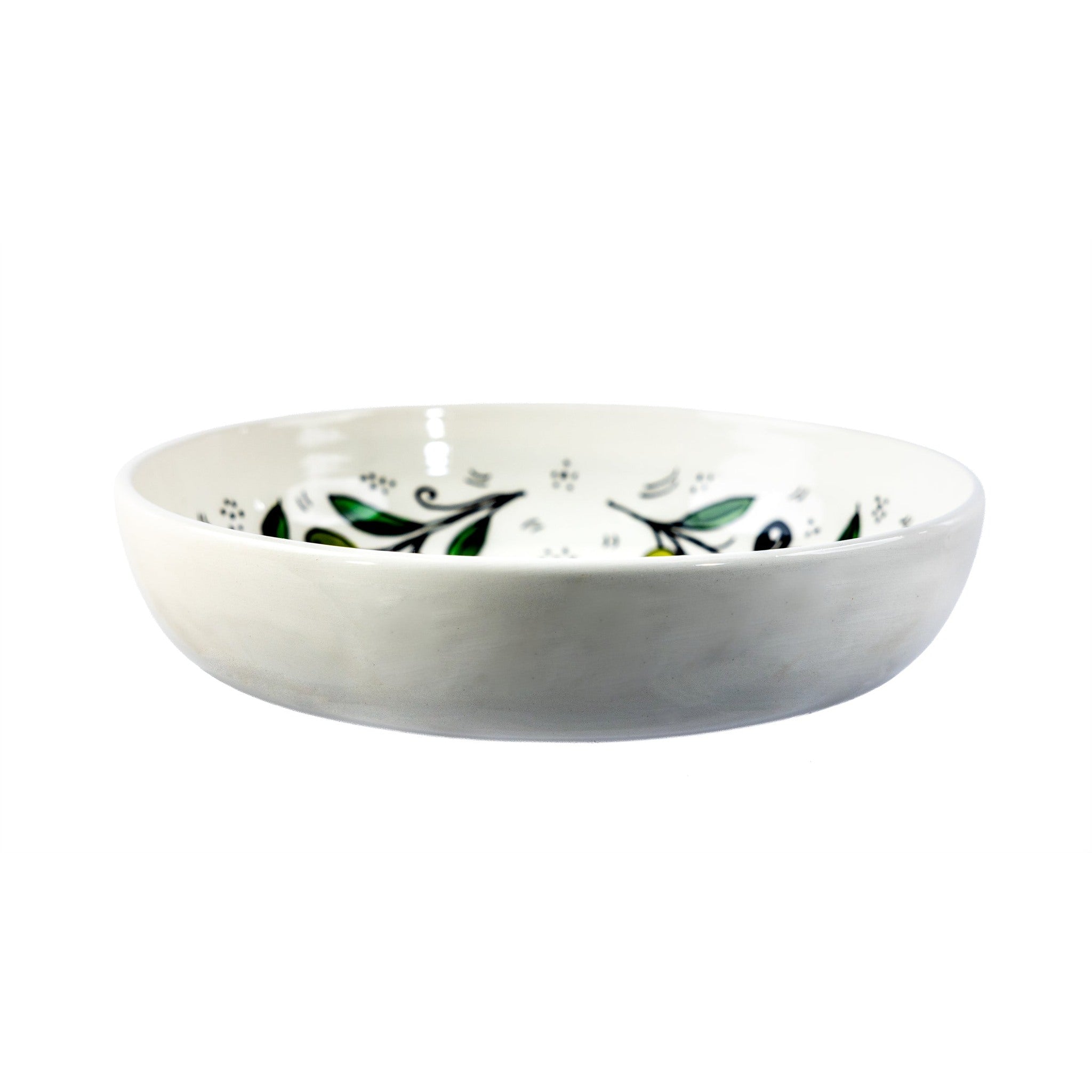 Round Ceramic Serving Bowl 9.45 Inch in Olive Green, side view