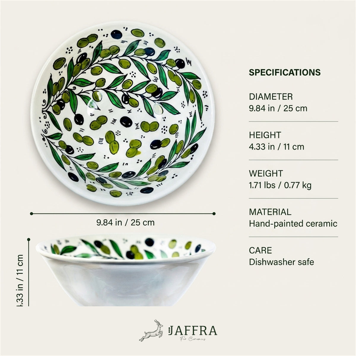 Round Ceramic Serving Bowl 9.84 Inch dimensions and specifications
