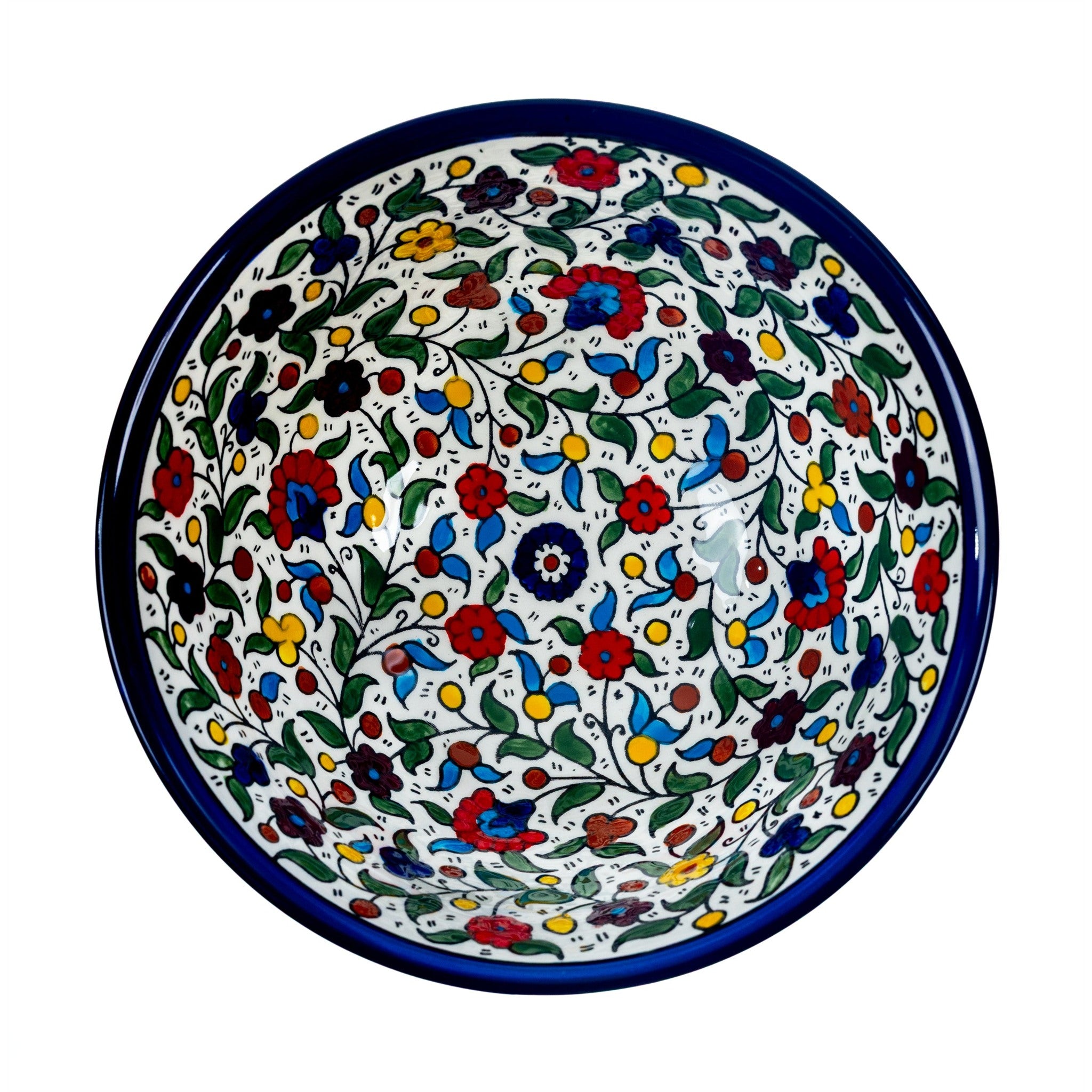 Round Ceramic Serving Bowl 9.84 Inch in Floral, seen from above