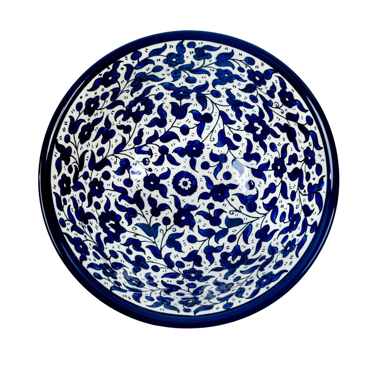 Round Ceramic Serving Bowl 9.84 Inch in Indigo, seen from above