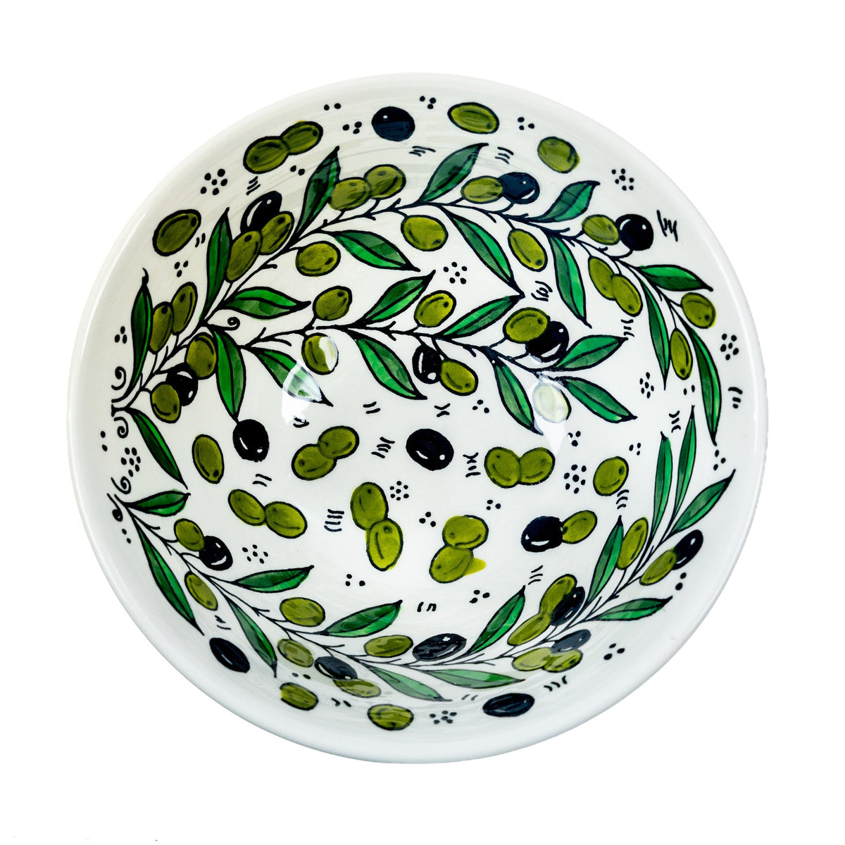 Round Ceramic Serving Bowl 9.84 Inch in Olive Green, seen from above
