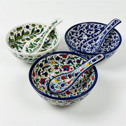 Round Ceramic Serving Bowl 9.84 Inch shown in all three hand-painted patterns
