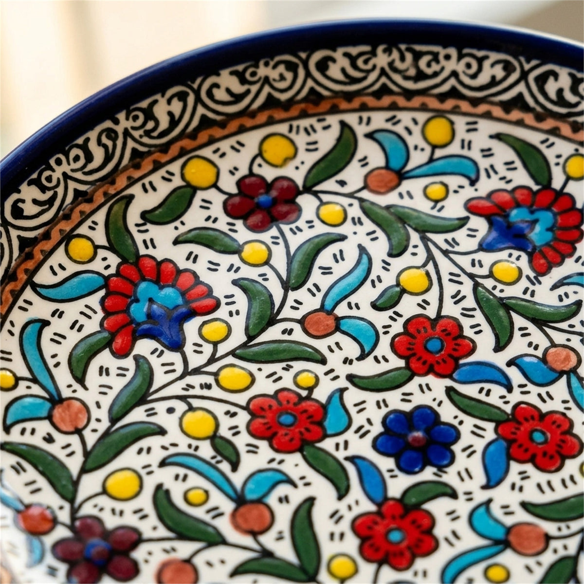 Round Ceramic Serving Dish 7.48 Inch in Floral, close-up of the hand-painted detail