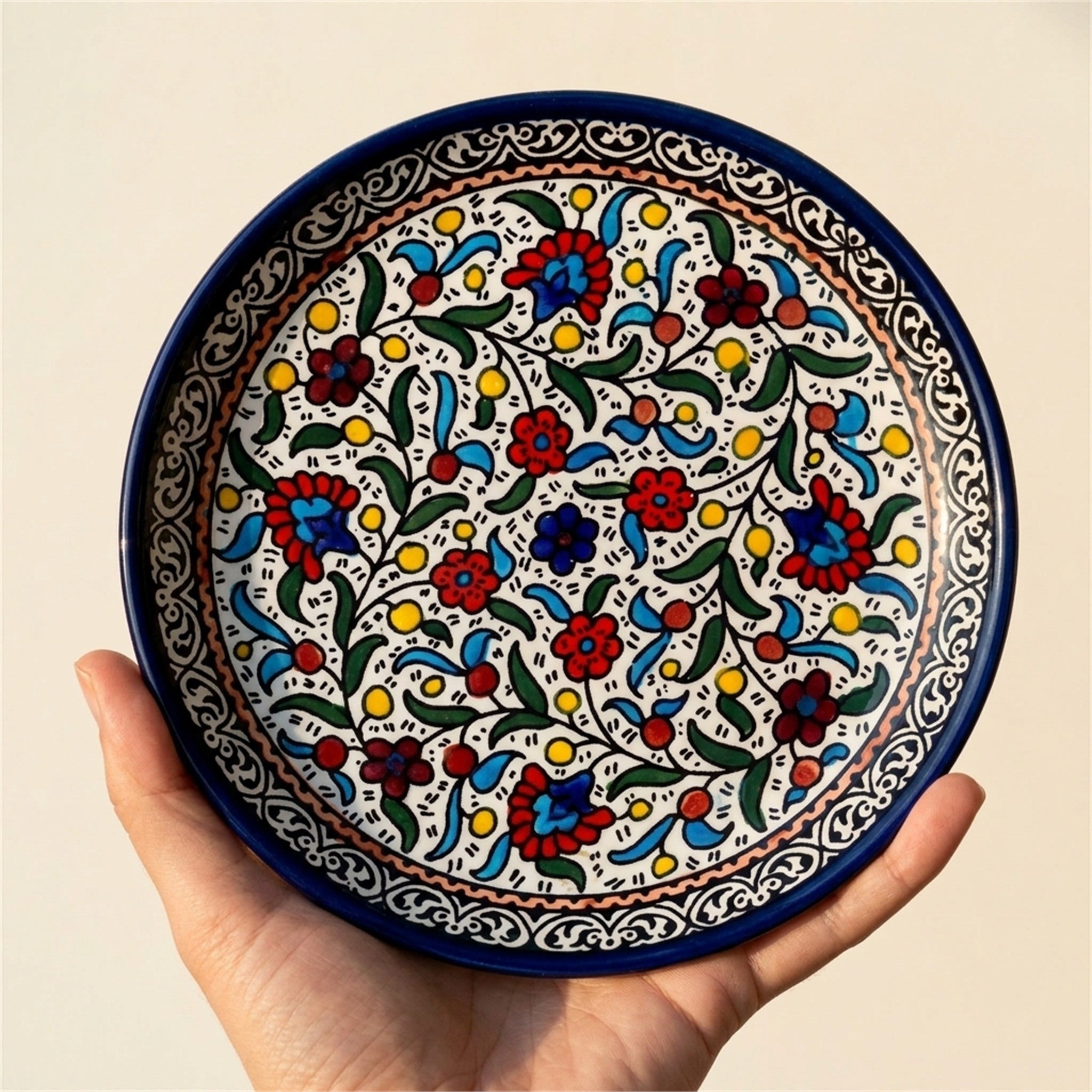 Round Ceramic Serving Dish 7.48 Inch in Floral, held in hands to show scale