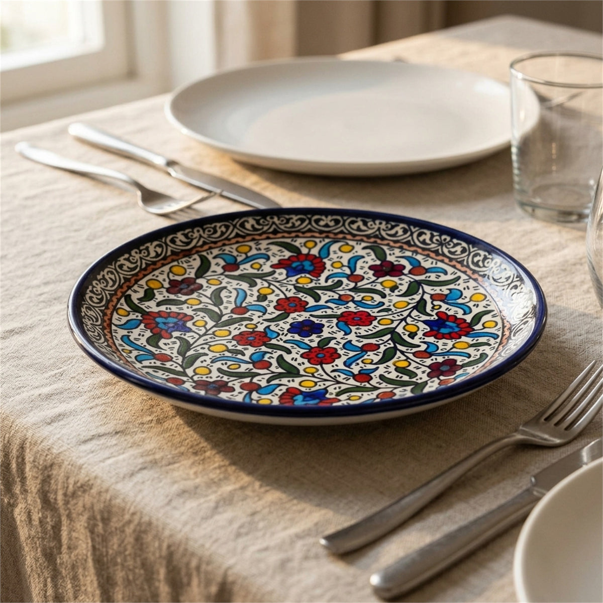 Round Ceramic Serving Dish 7.48 Inch in Floral, styled on a set table