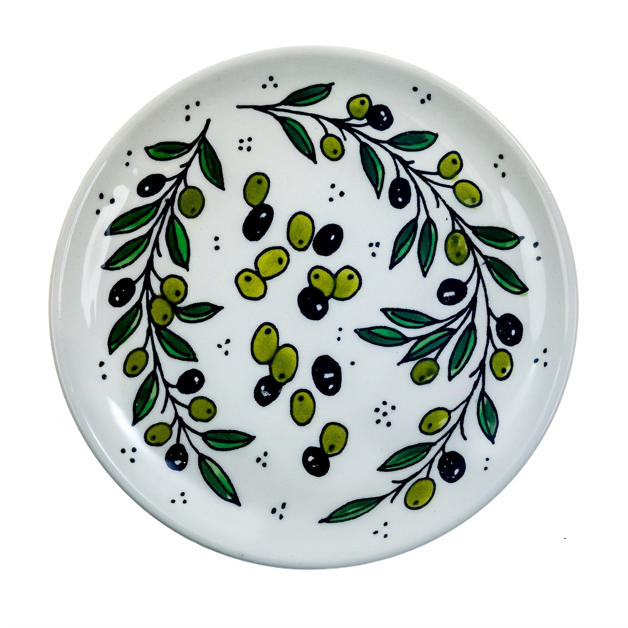 Round Ceramic Serving Dish 7.48 Inch in Olive Green, seen from above