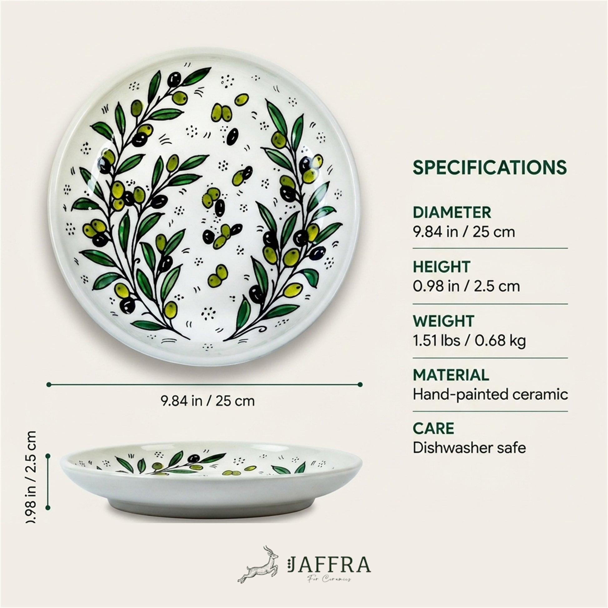 Round Ceramic Serving Dish 9.84 Inch dimensions and specifications