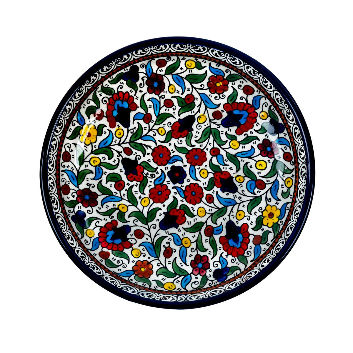 Round Ceramic Serving Dish 9.84 Inch in Floral, seen from above