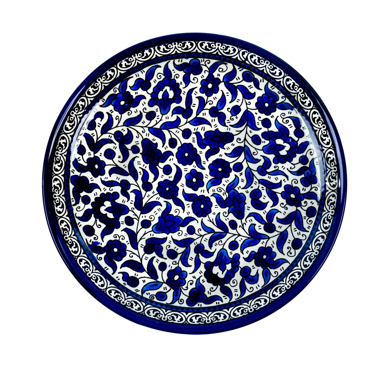 Round Ceramic Serving Dish 9.84 Inch in Indigo, seen from above