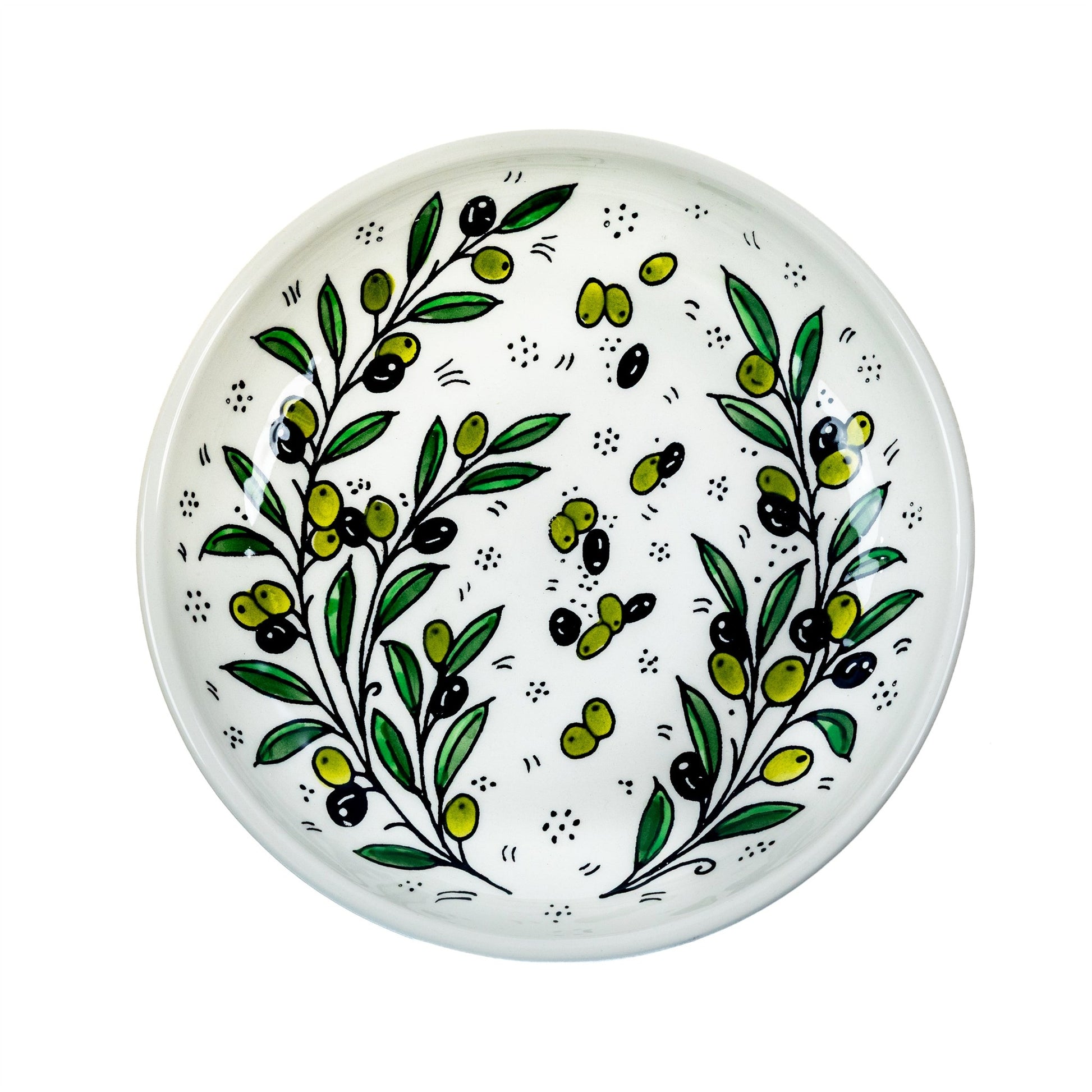 Round Ceramic Serving Dish 9.84 Inch in Olive Green, seen from above