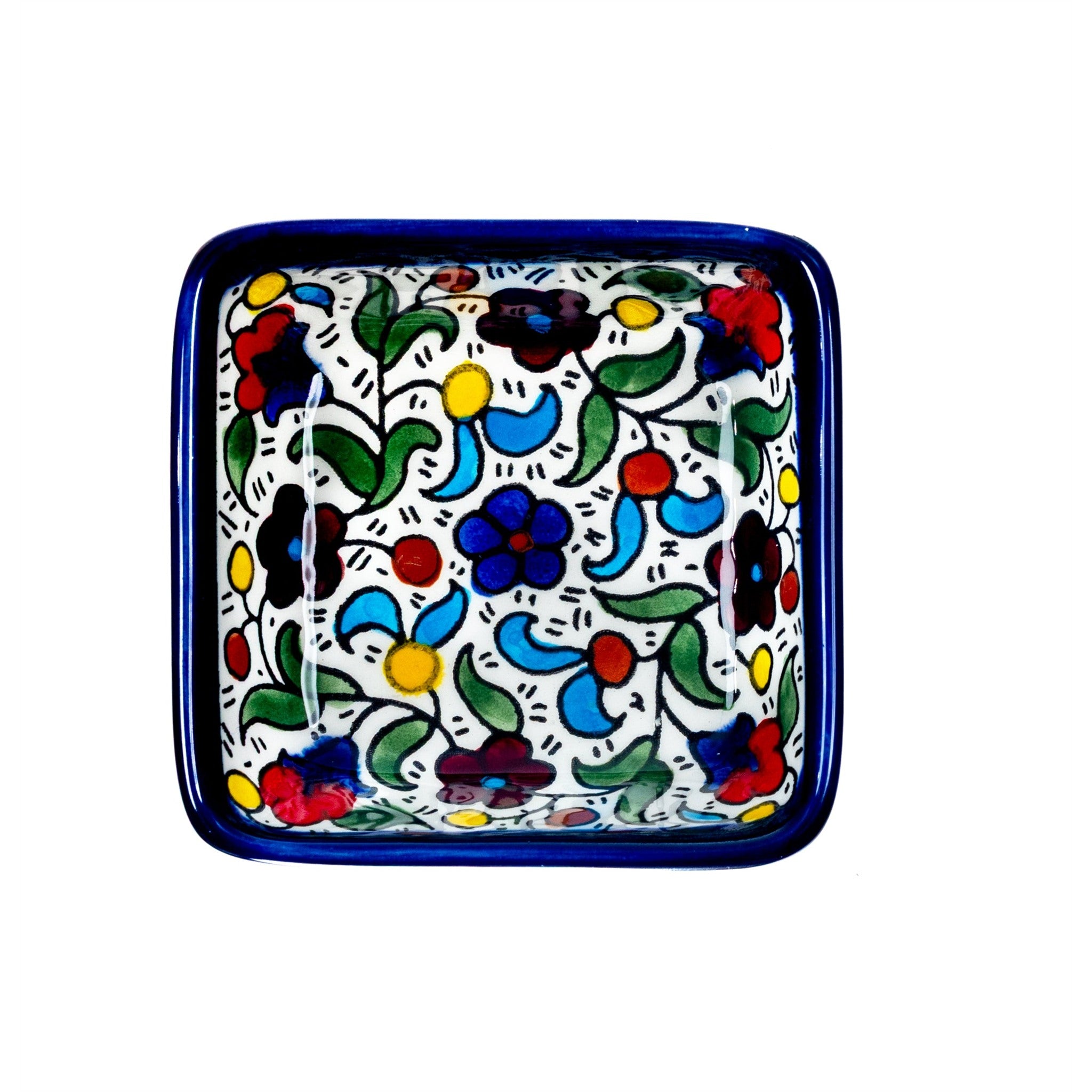 Square Serving Bowl 3.94 Inch in Floral, seen from above