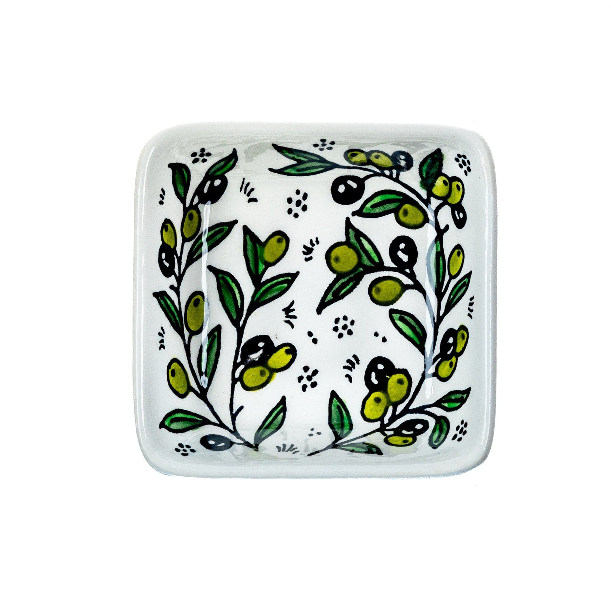 Square Serving Bowl 3.94 Inch in Olive Green, seen from above