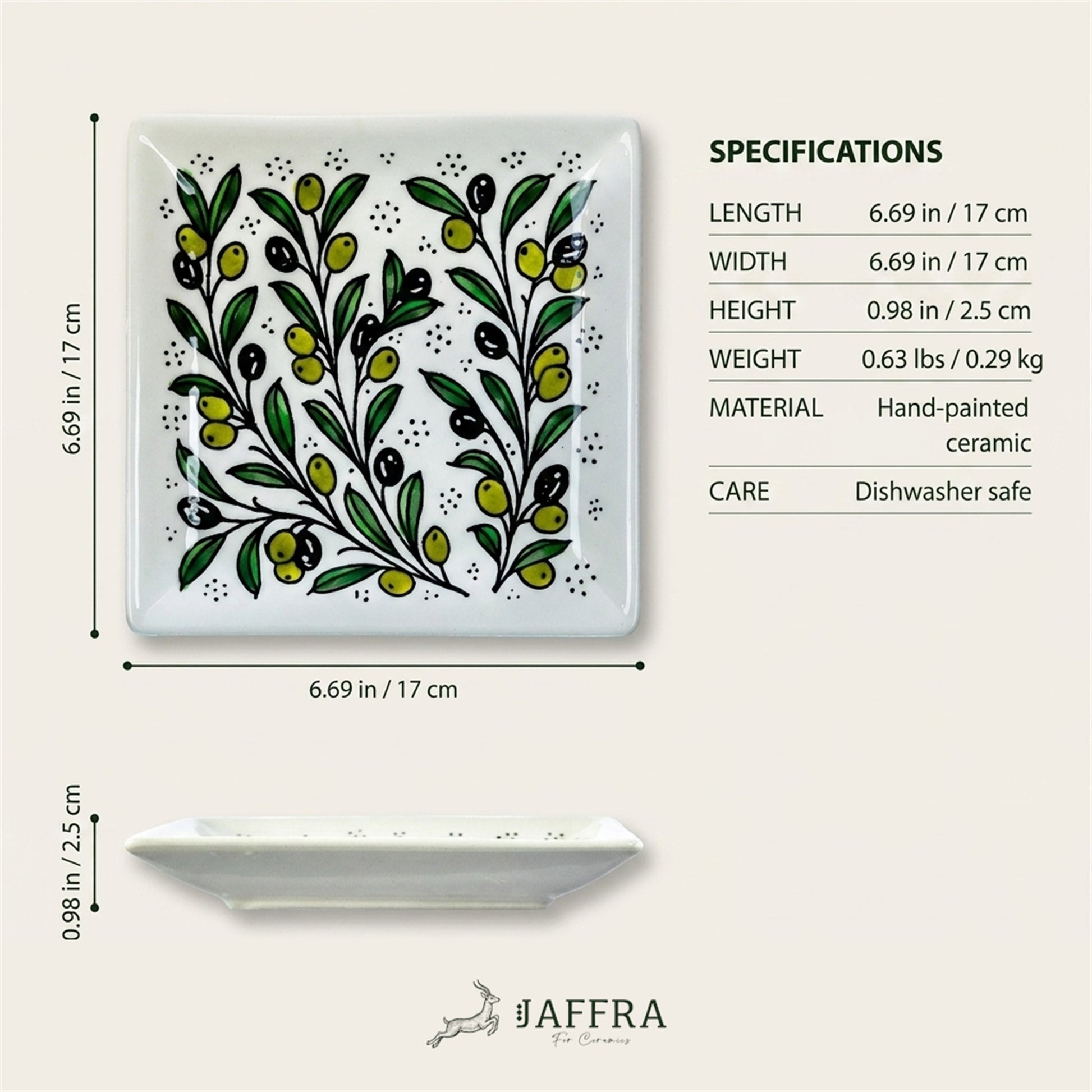 Square Serving Platter 6.69 Inch dimensions and specifications